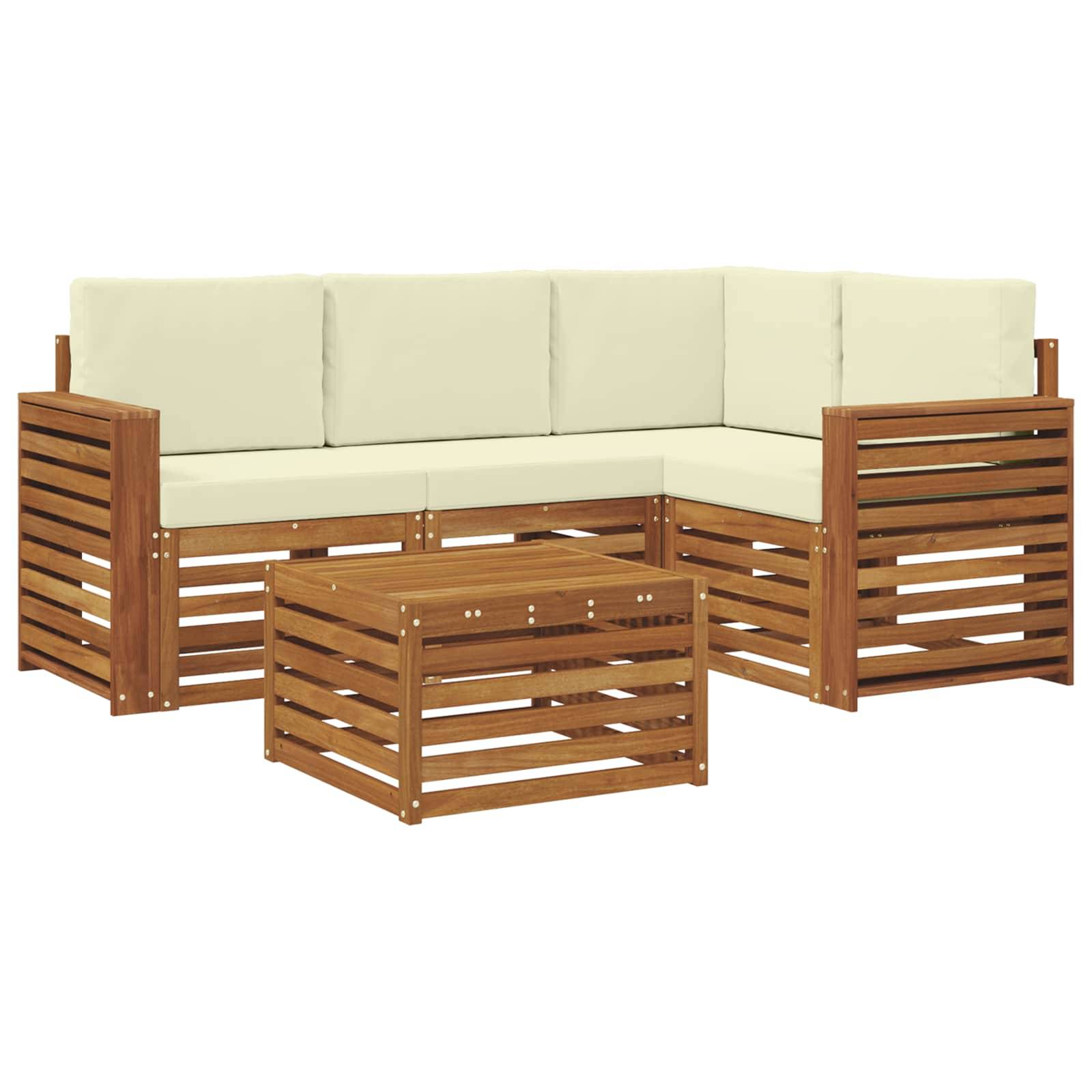 vidaXL Outdoor-Sofagarnitur 5 pcs Natur und Creme Massivholz Akazie