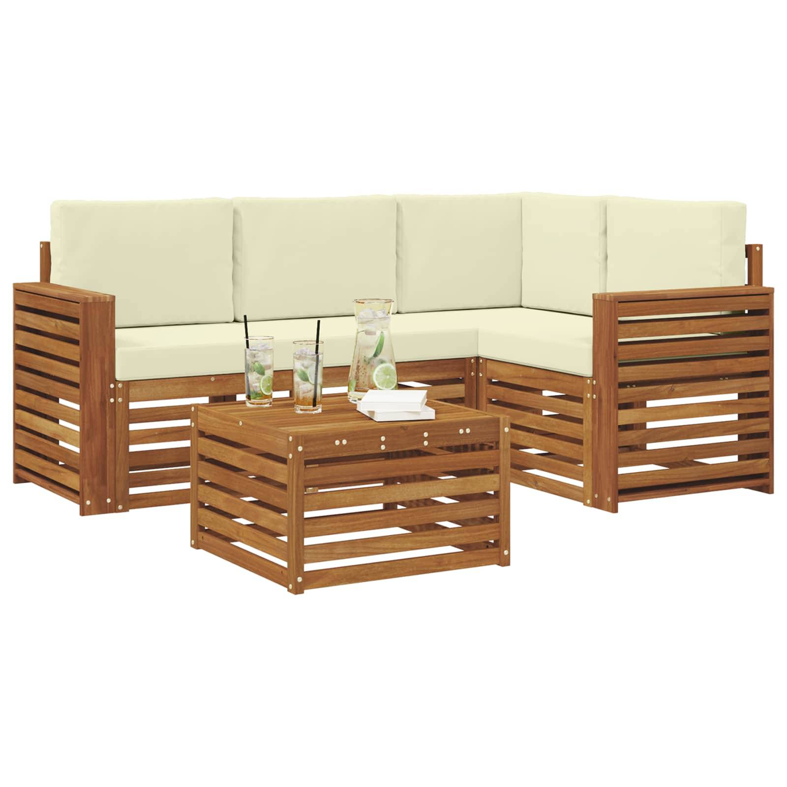 vidaXL Outdoor-Sofagarnitur 5 pcs Natur und Creme Massivholz Akazie