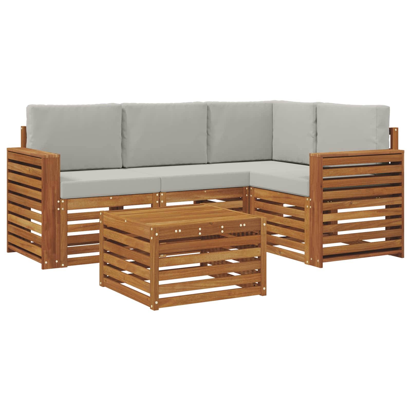 vidaXL Outdoor-Sofagarnitur mit Kissen 5 pcs Natürlich und Hellgrau