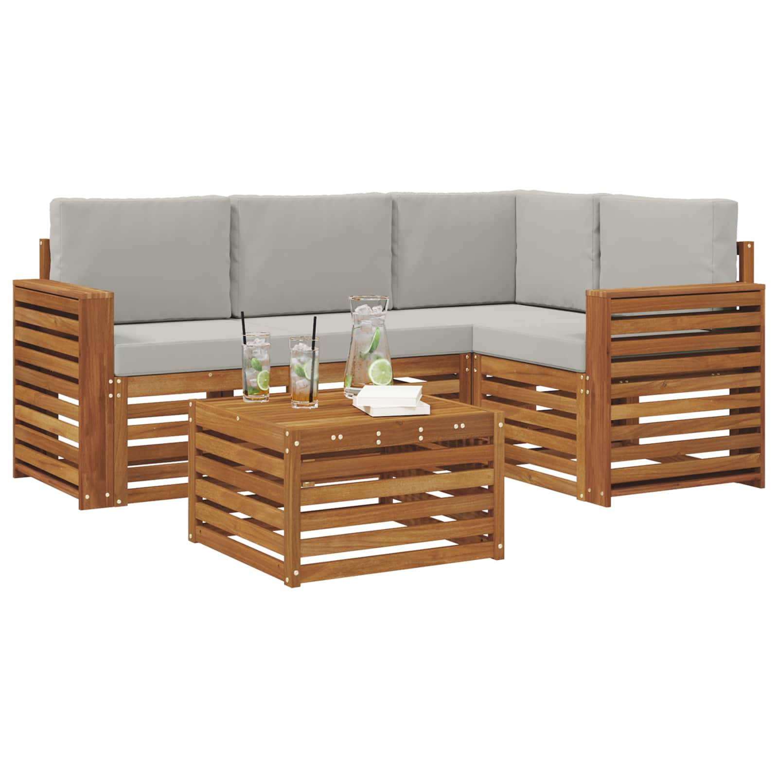 vidaXL Outdoor-Sofagarnitur mit Kissen 5 pcs Natürlich und Hellgrau