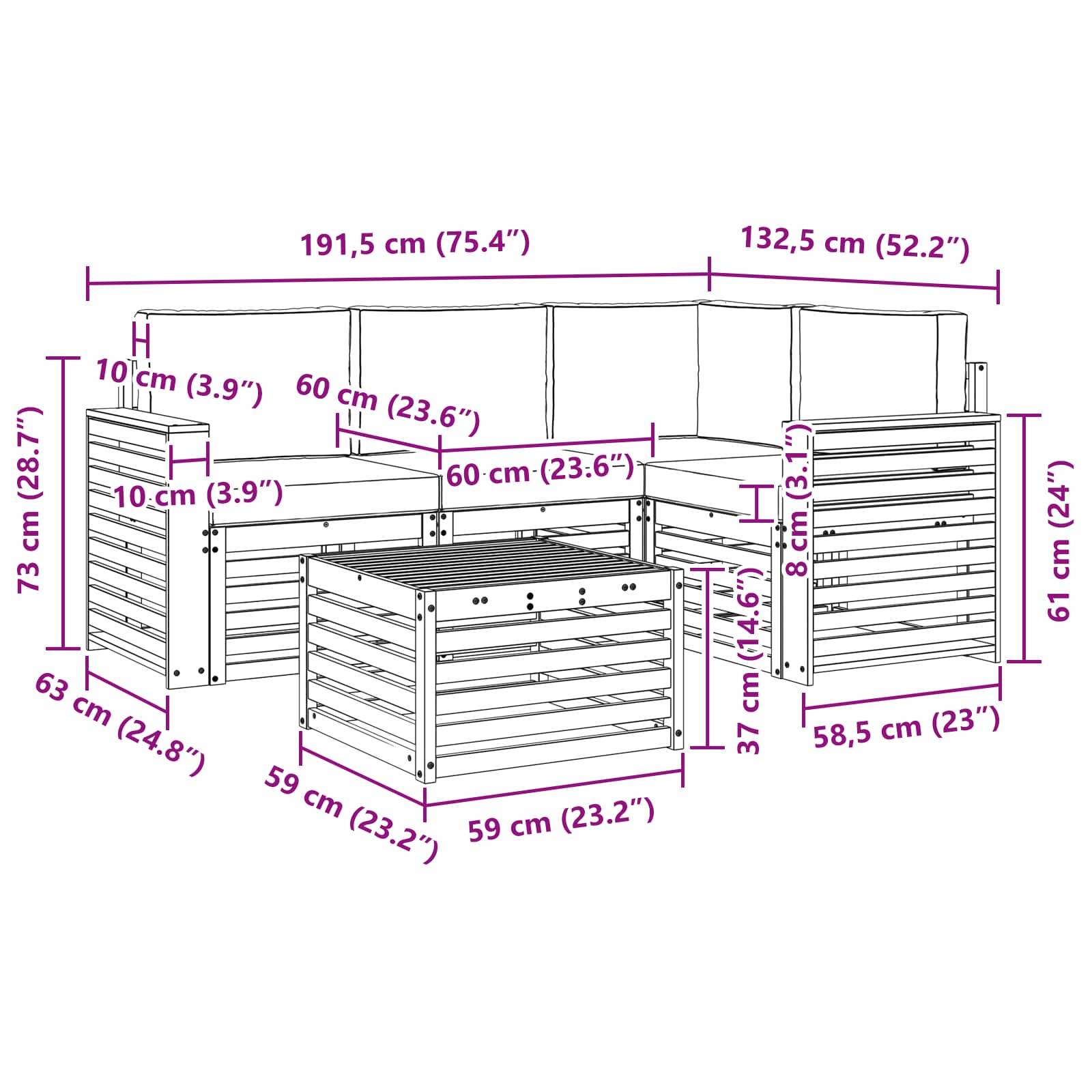vidaXL Outdoor-Sofagarnitur 5 pcs Weiß und Hellgrau 59 x 59 x 37 cm