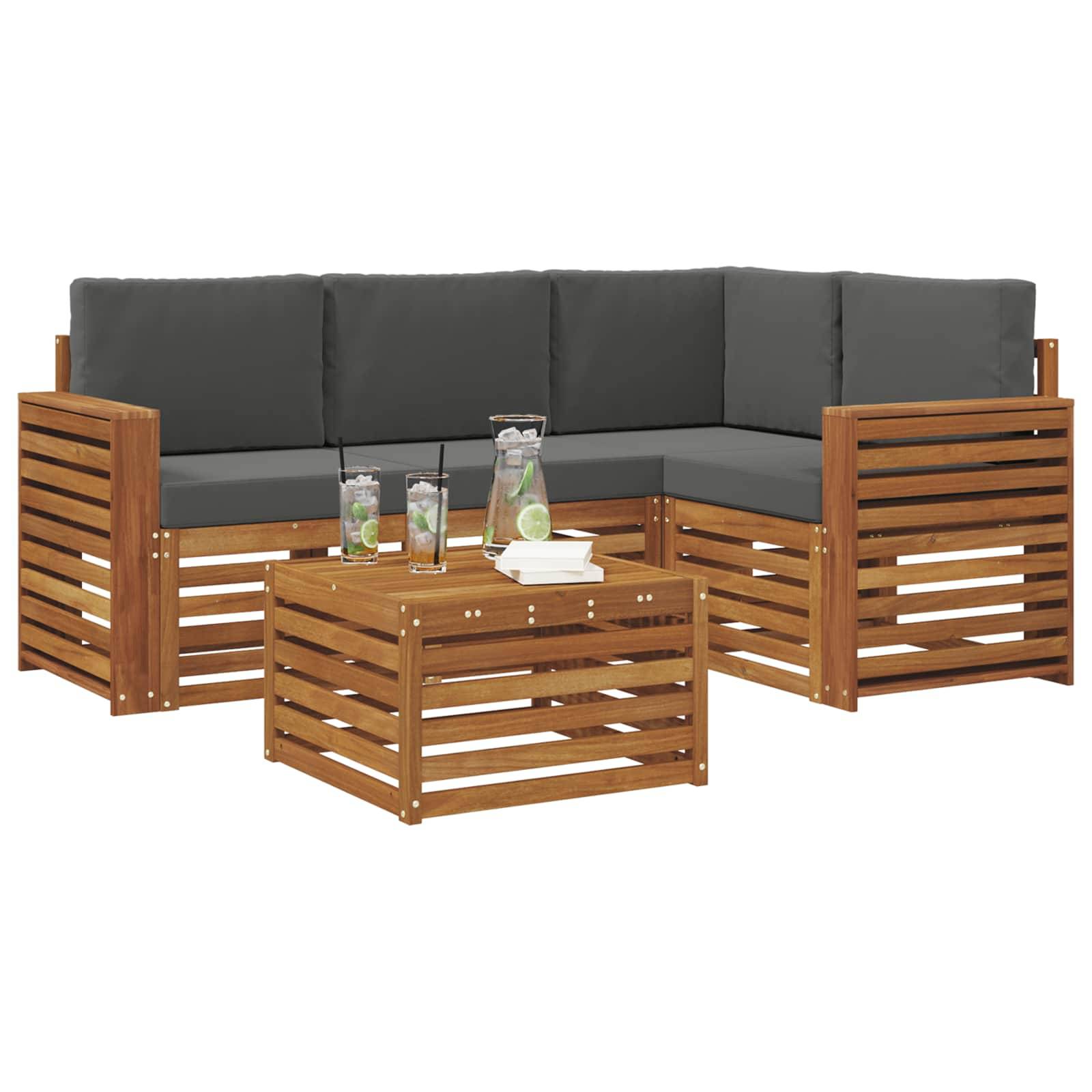 vidaXL Outdoor-Sofagarnitur mit Kissen 5 pcs Natur und Anthrazit