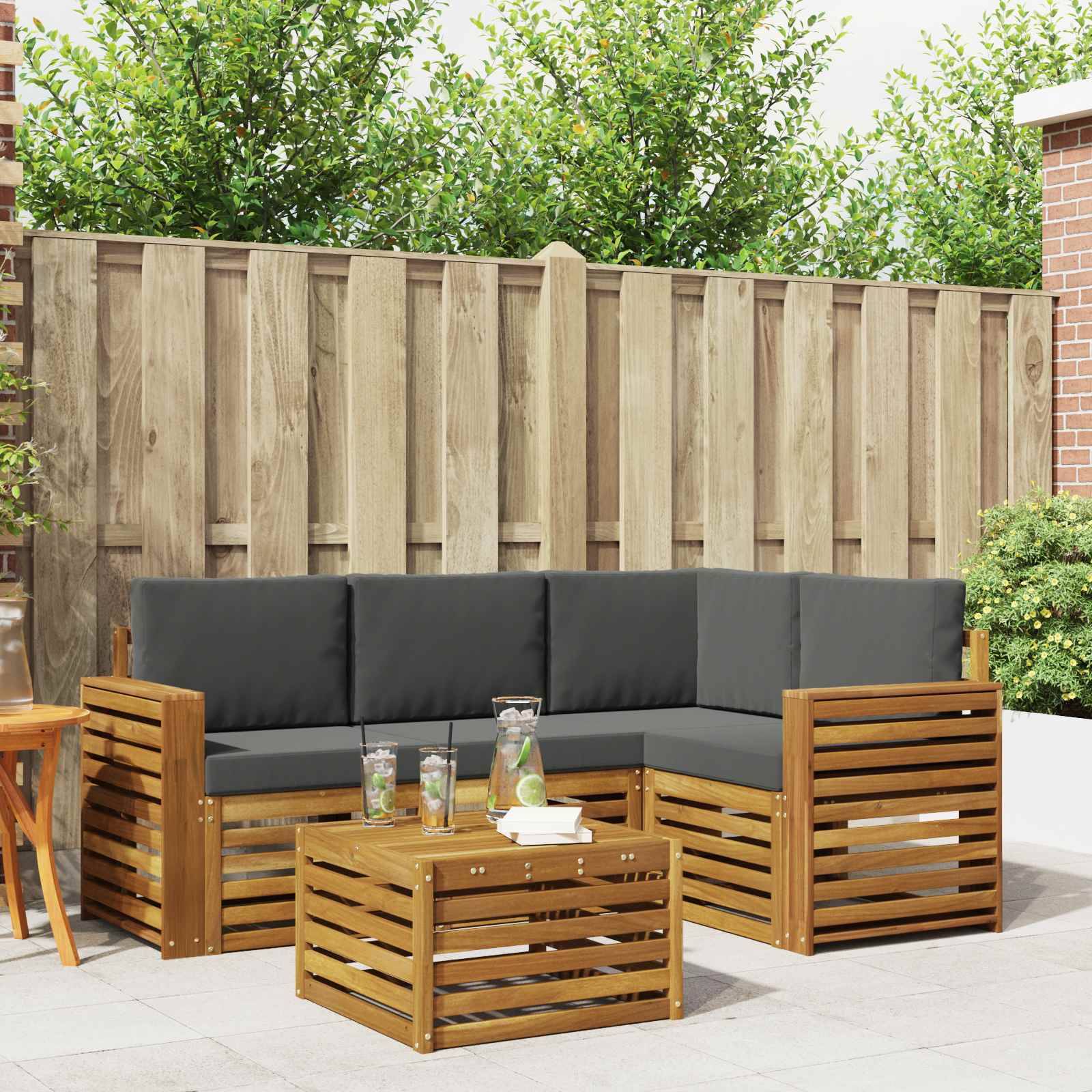 vidaXL Outdoor-Sofagarnitur mit Kissen 5 pcs Natur und Anthrazit