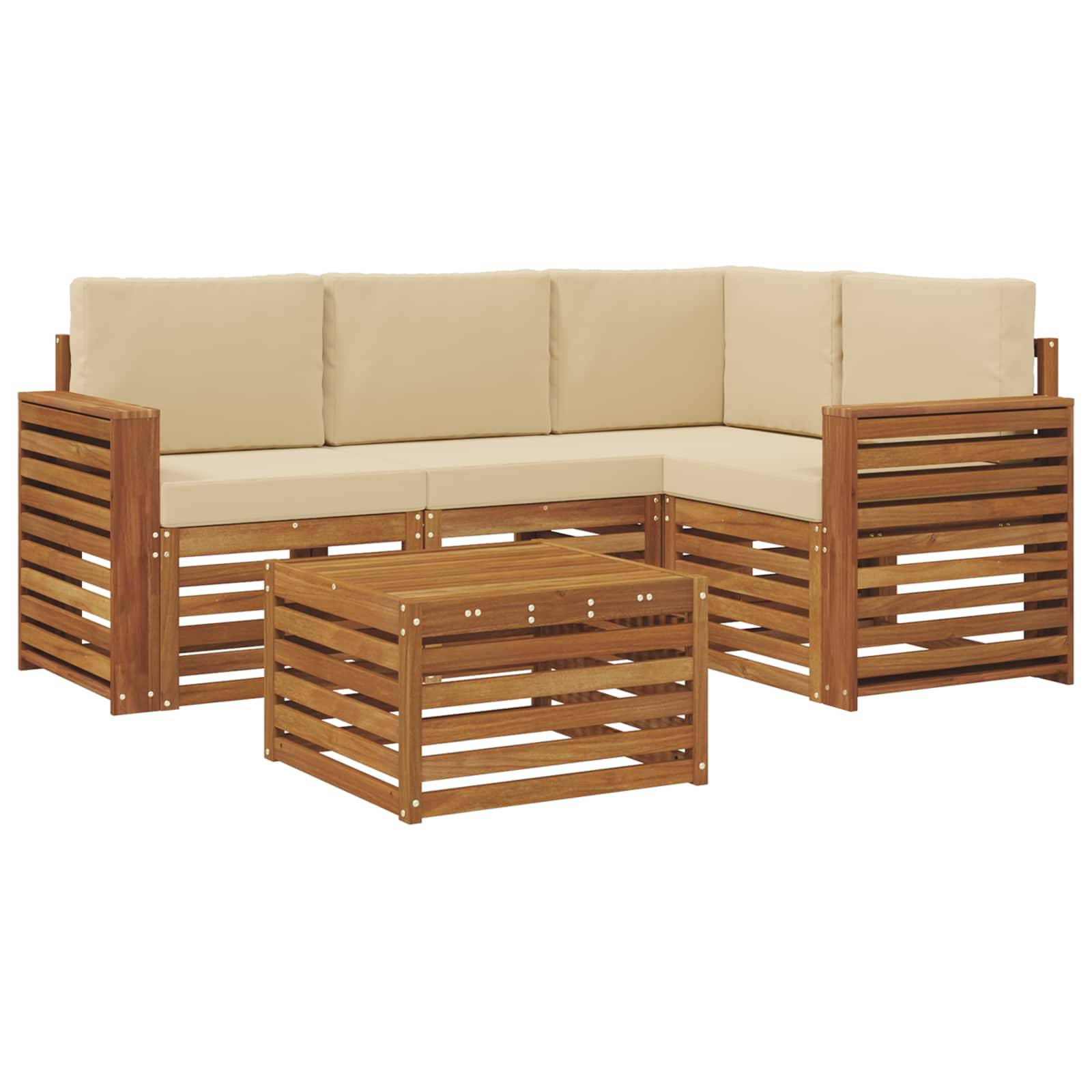 vidaXL Outdoor-Sofagarnitur 5 pcs Natur und Beige Massivholz Akazie