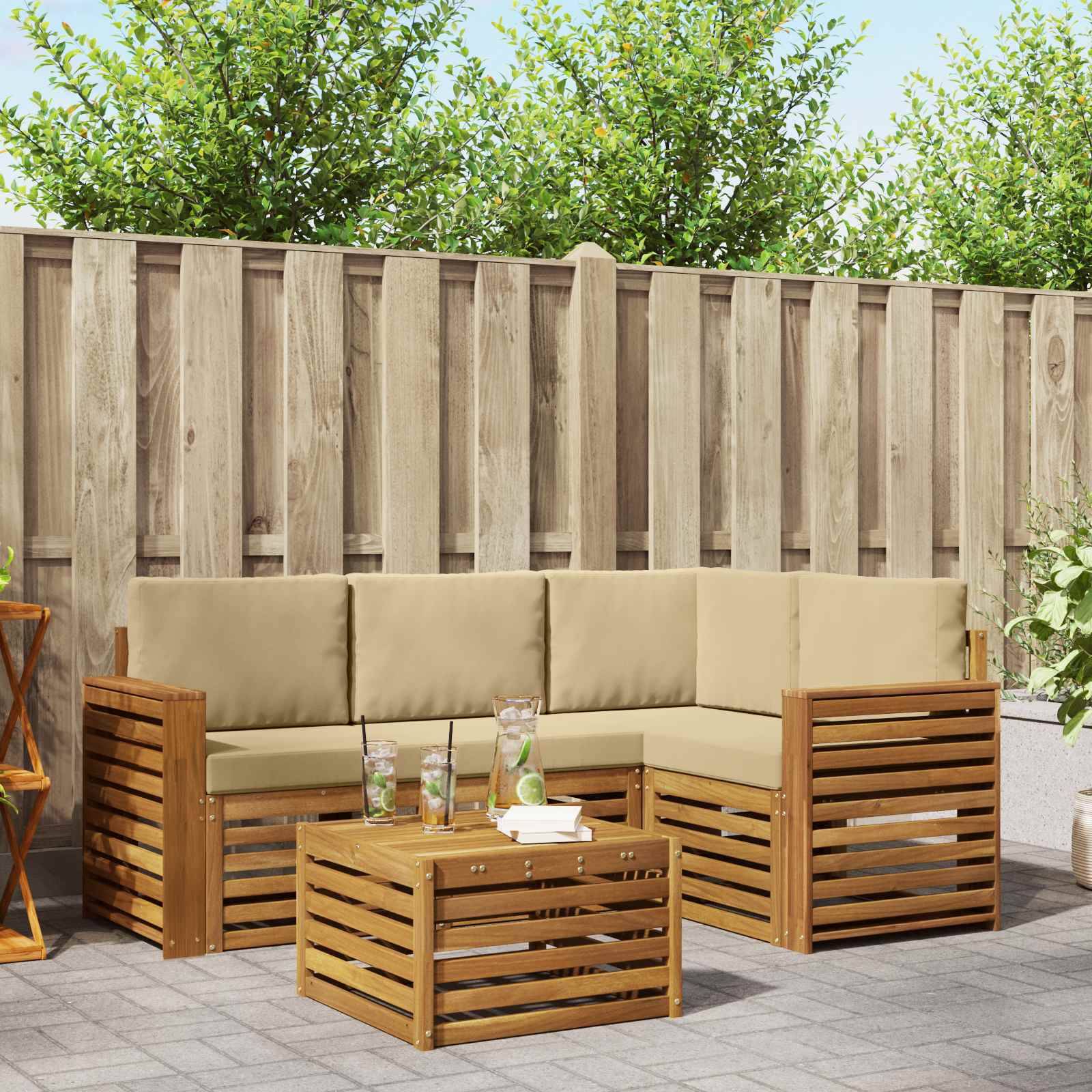 vidaXL Outdoor-Sofagarnitur 5 pcs Natur und Beige Massivholz Akazie