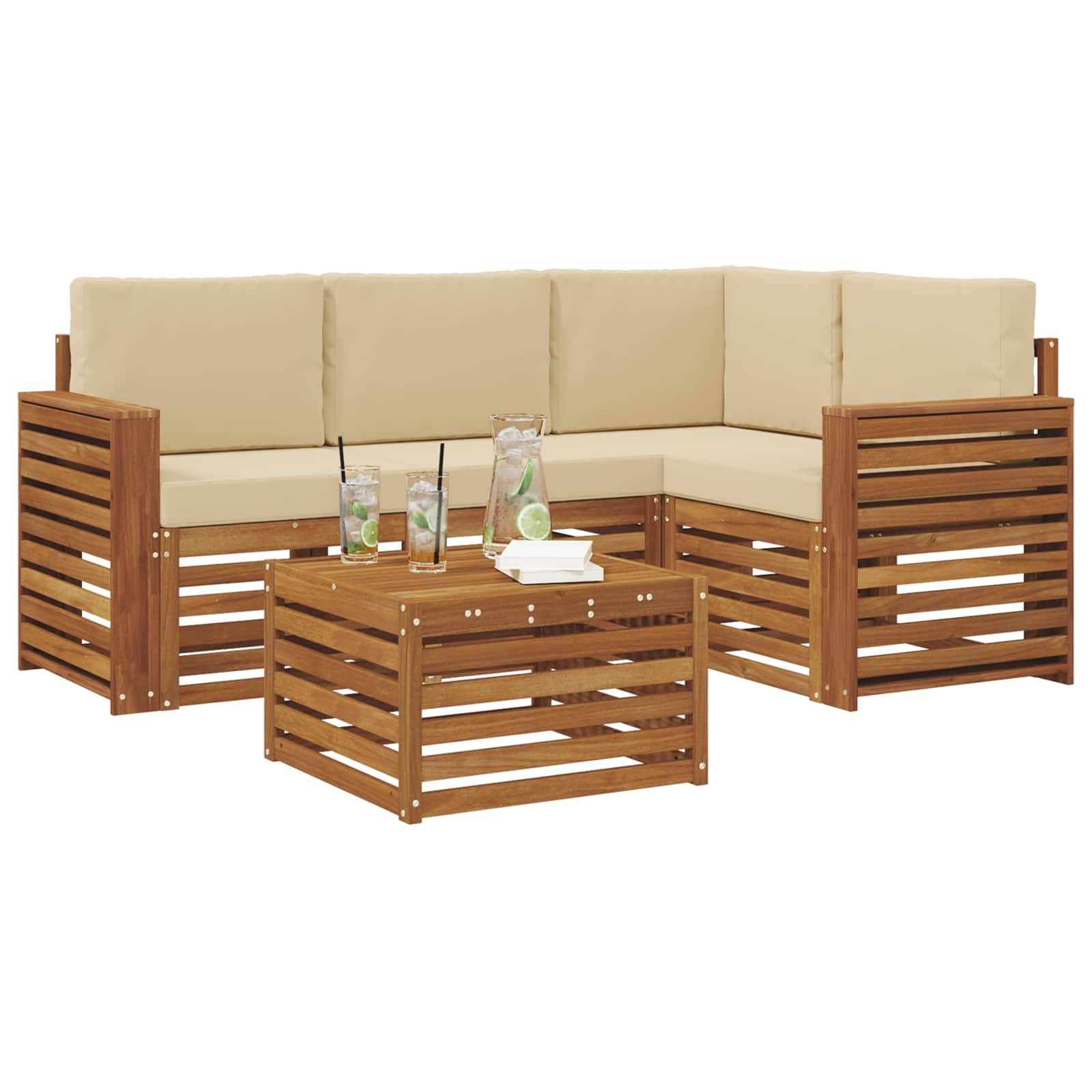 vidaXL Outdoor-Sofagarnitur 5 pcs Natur und Beige Massivholz Akazie