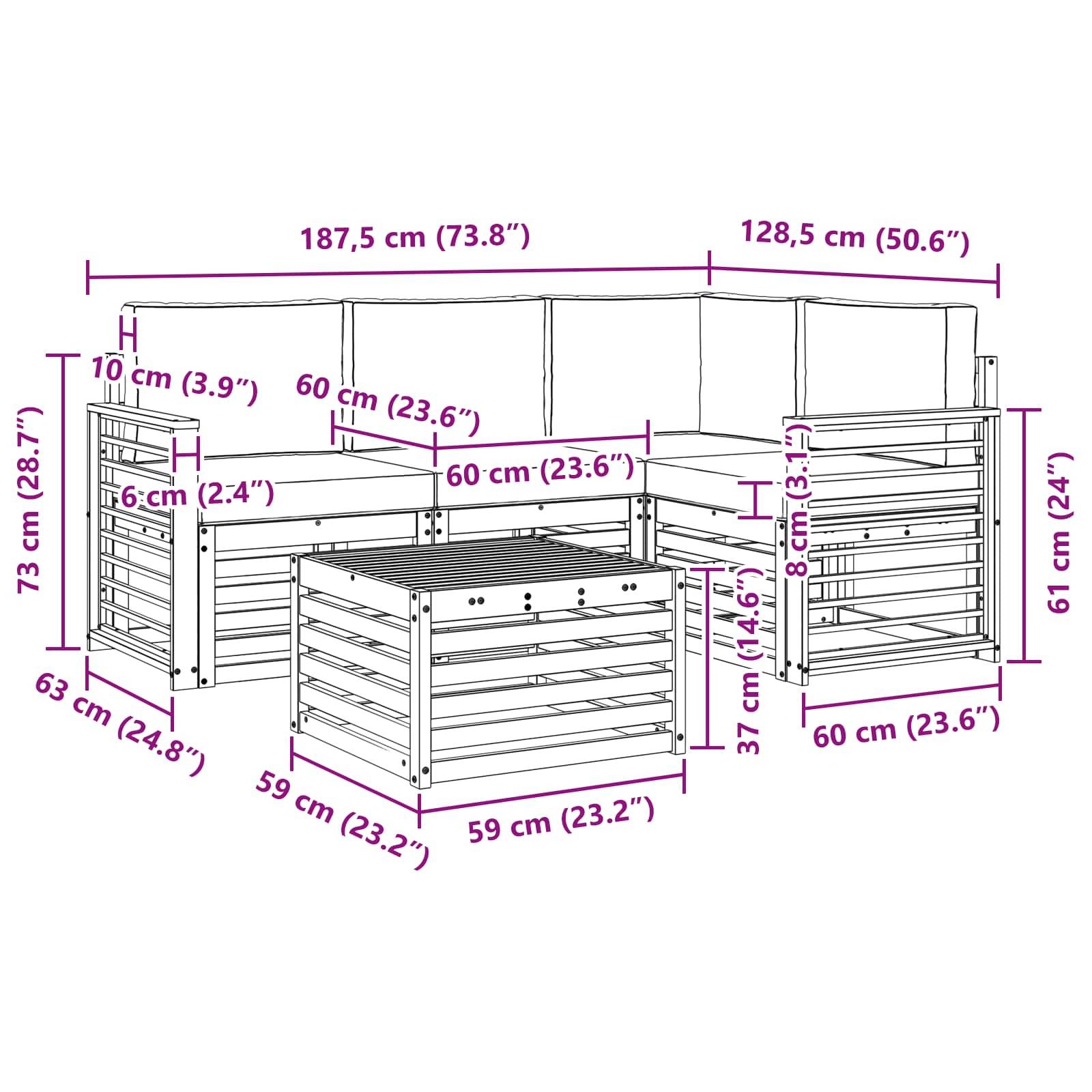 vidaXL Outdoor-Sofagarnitur 5 pcs Natur und Beige Massivholz Akazie