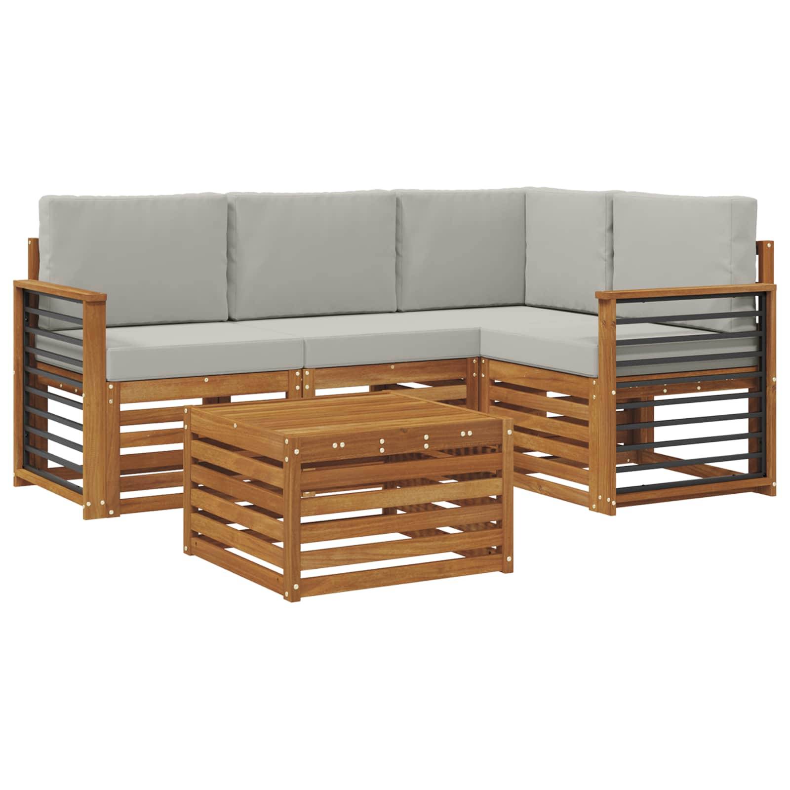 vidaXL Outdoor-Sofagarnitur mit Kissen 5 pcs Natürlich und Hellgrau
