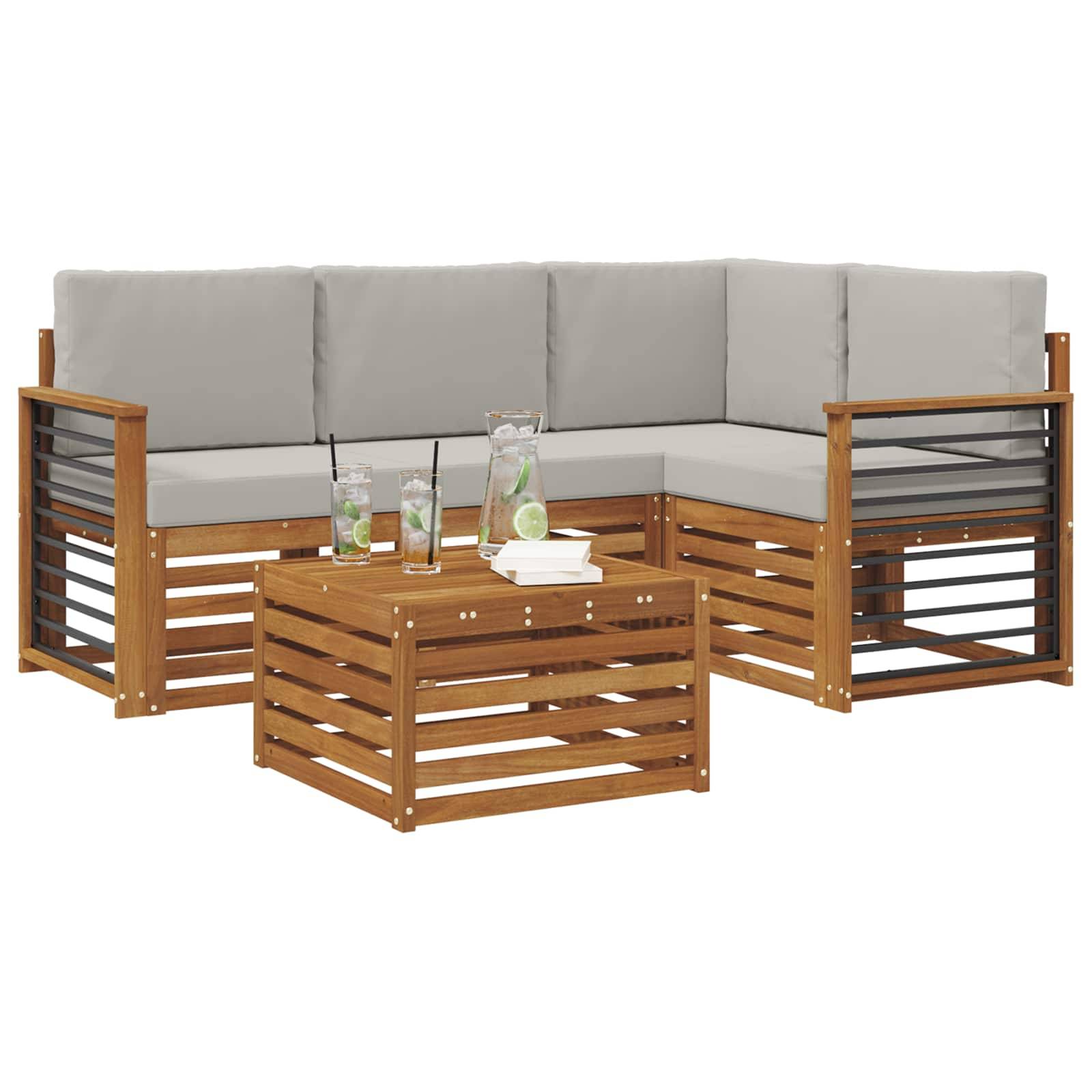 vidaXL Outdoor-Sofagarnitur mit Kissen 5 pcs Natürlich und Hellgrau