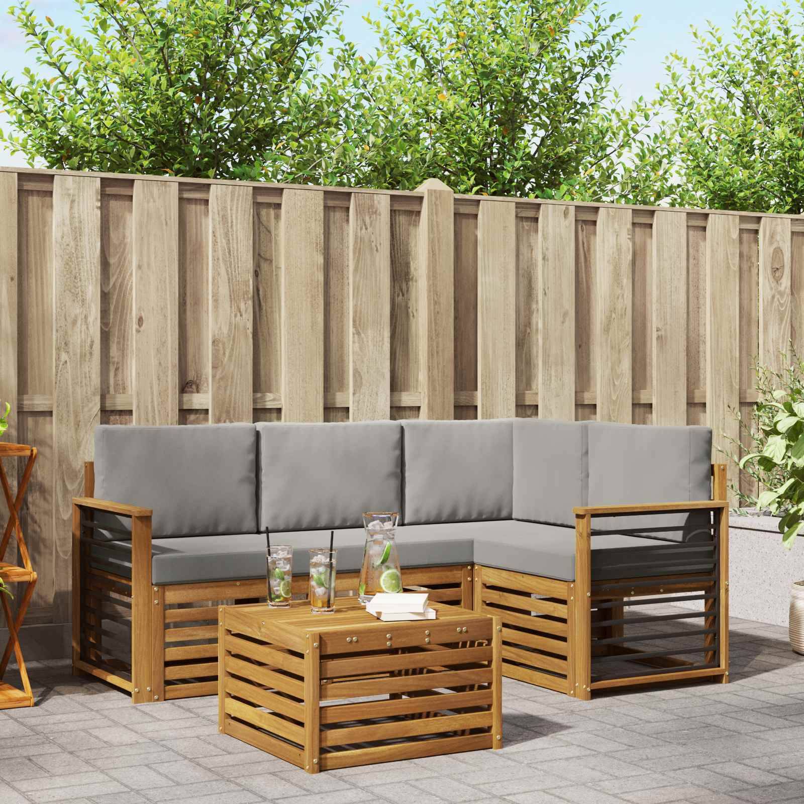 vidaXL Outdoor-Sofagarnitur mit Kissen 5 pcs Natürlich und Hellgrau