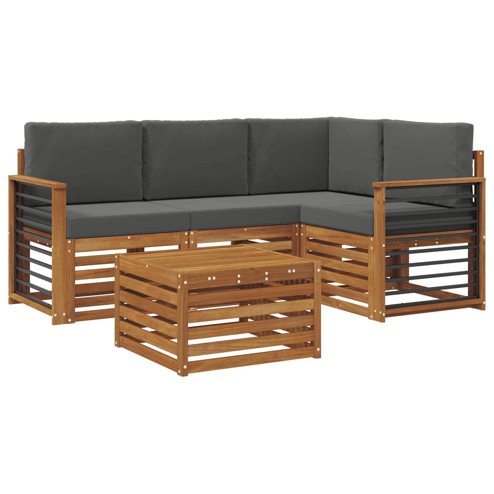 vidaXL Outdoor-Sofagarnitur mit Kissen 5 pcs Natur und Anthrazit