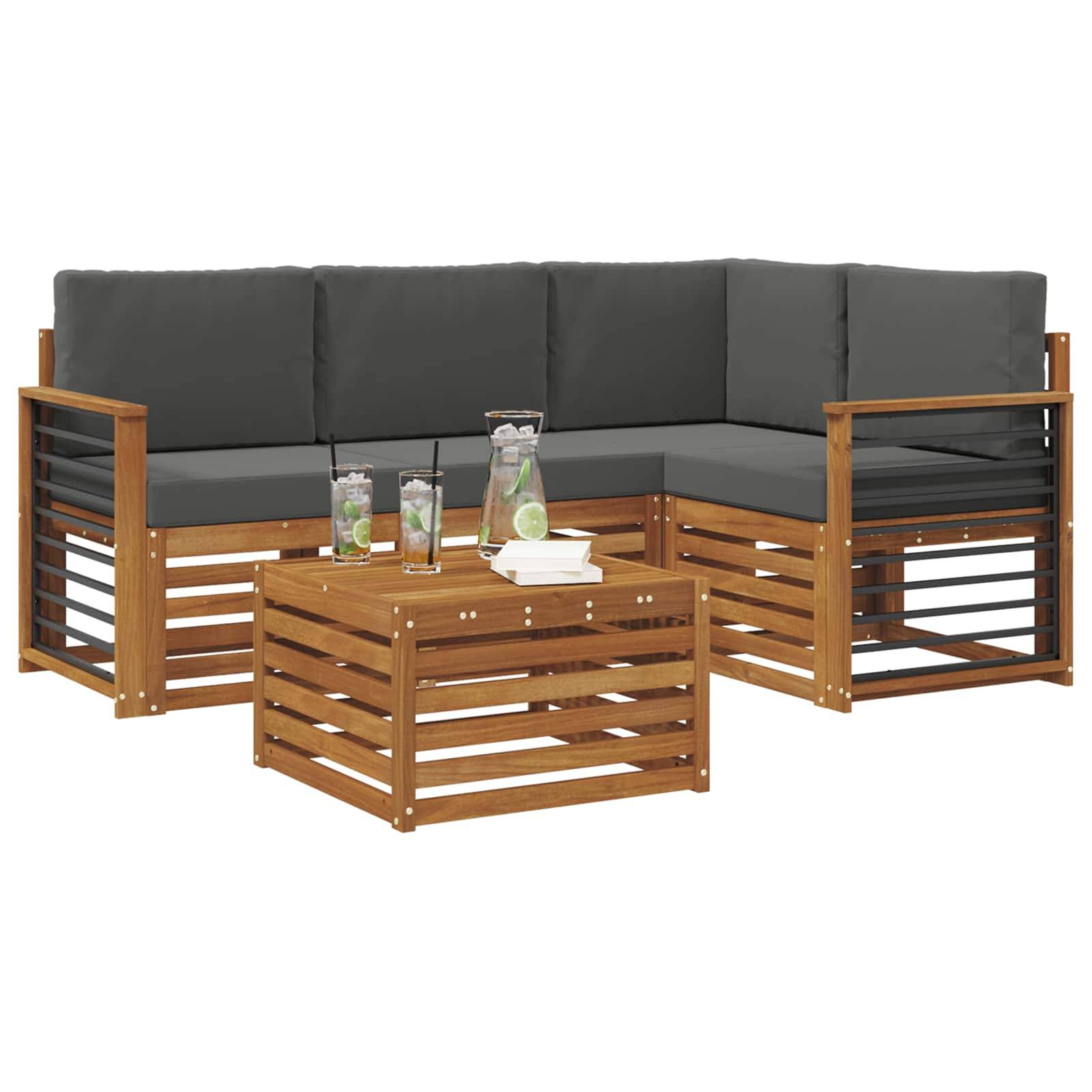 vidaXL Outdoor-Sofagarnitur mit Kissen 5 pcs Natur und Anthrazit