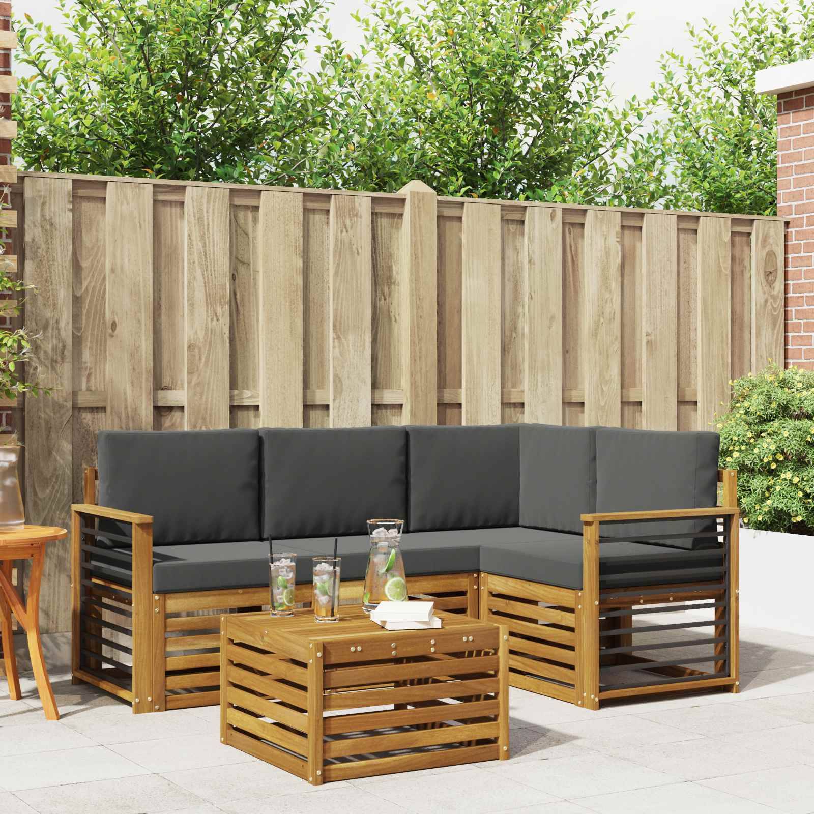 vidaXL Outdoor-Sofagarnitur mit Kissen 5 pcs Natur und Anthrazit