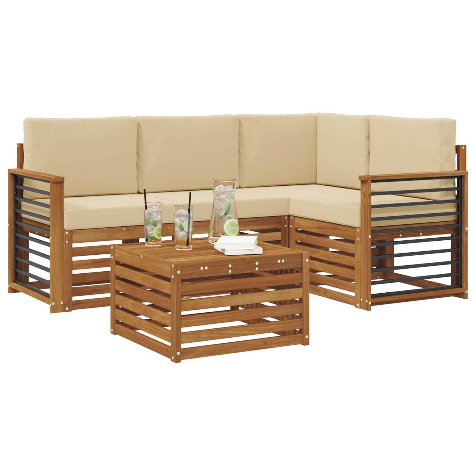 vidaXL Outdoor-Sofagarnitur 5 pcs Natur und Beige Massivholz Akazie