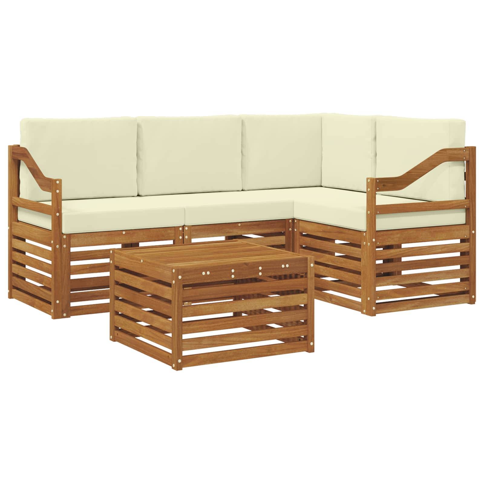 vidaXL Outdoor-Sofagarnitur 5 pcs Natur und Creme Massivholz Akazie
