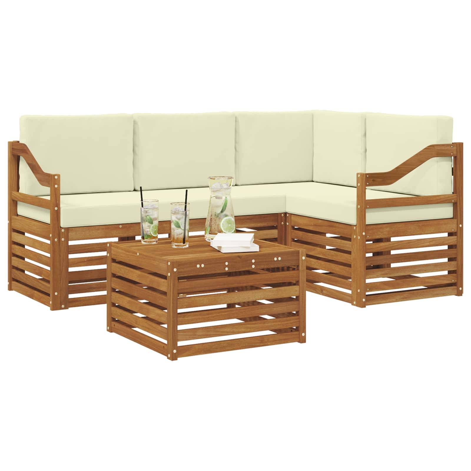 vidaXL Outdoor-Sofagarnitur 5 pcs Natur und Creme Massivholz Akazie