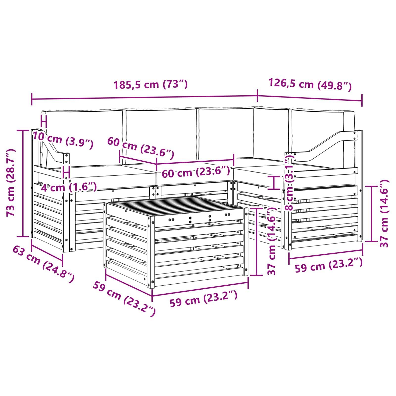 vidaXL Outdoor-Sofagarnitur 5 pcs Natur und Creme Massivholz Akazie
