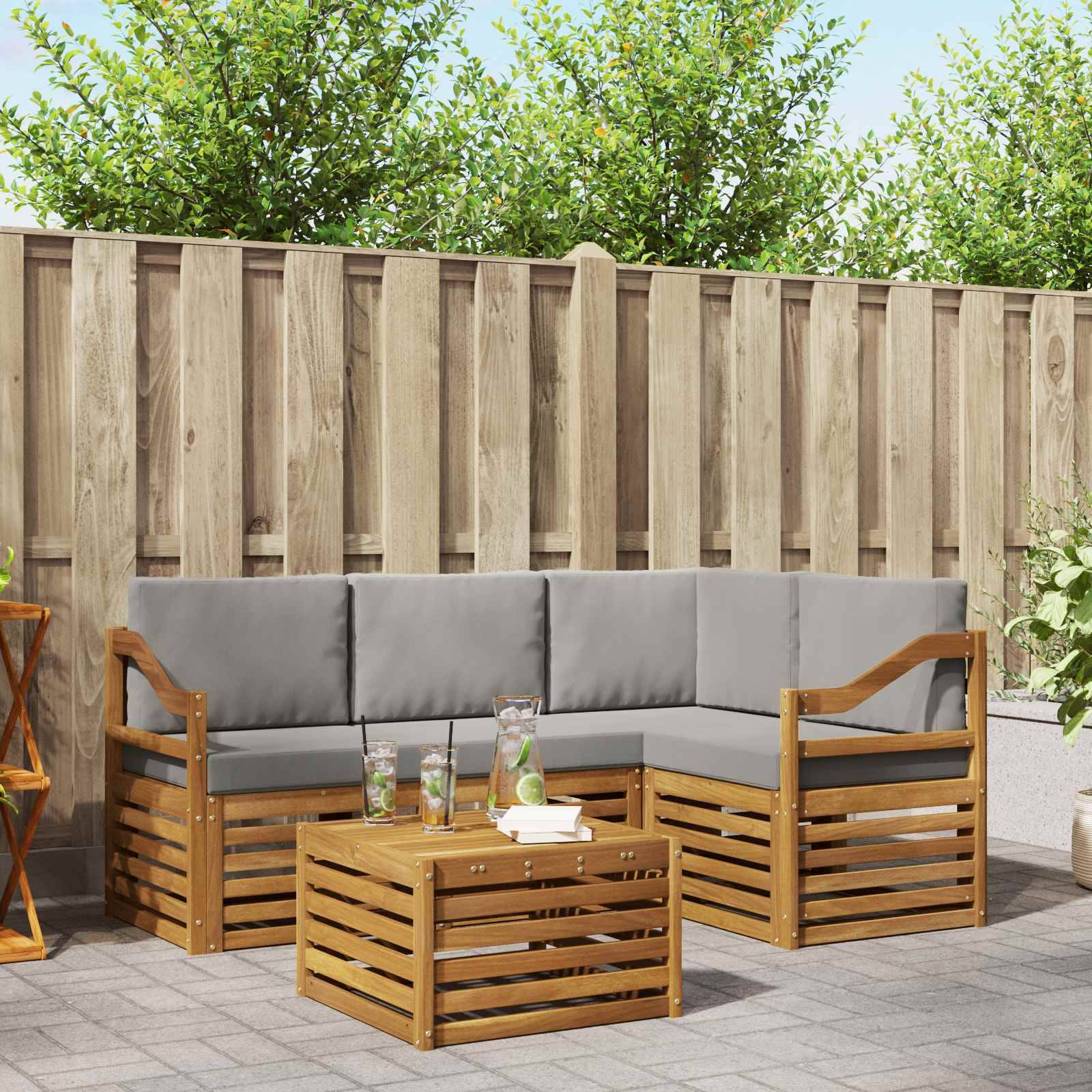 vidaXL Outdoor-Sofagarnitur mit Kissen 5 pcs Natürlich und Hellgrau