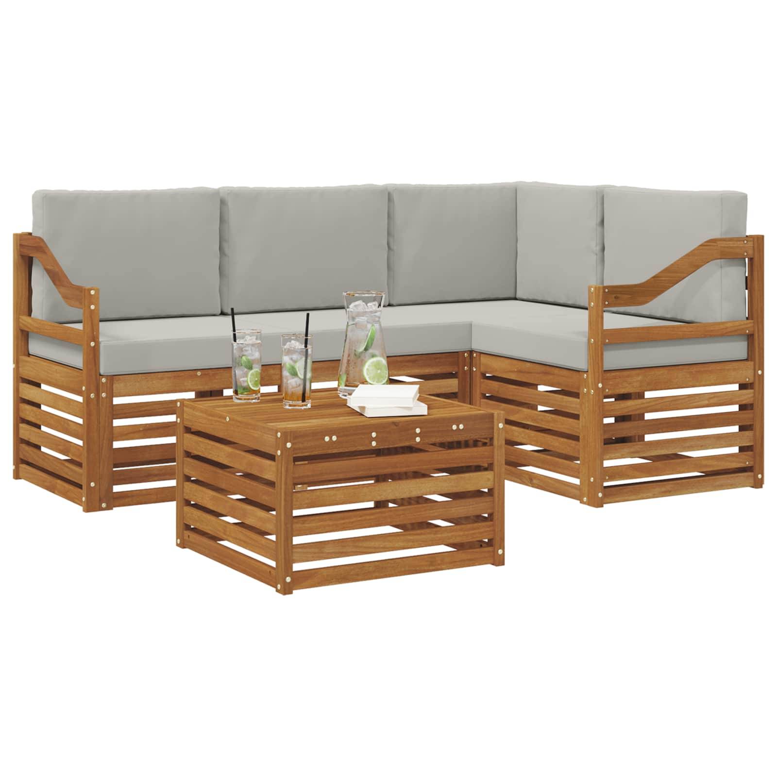 vidaXL Outdoor-Sofagarnitur mit Kissen 5 pcs Natürlich und Hellgrau
