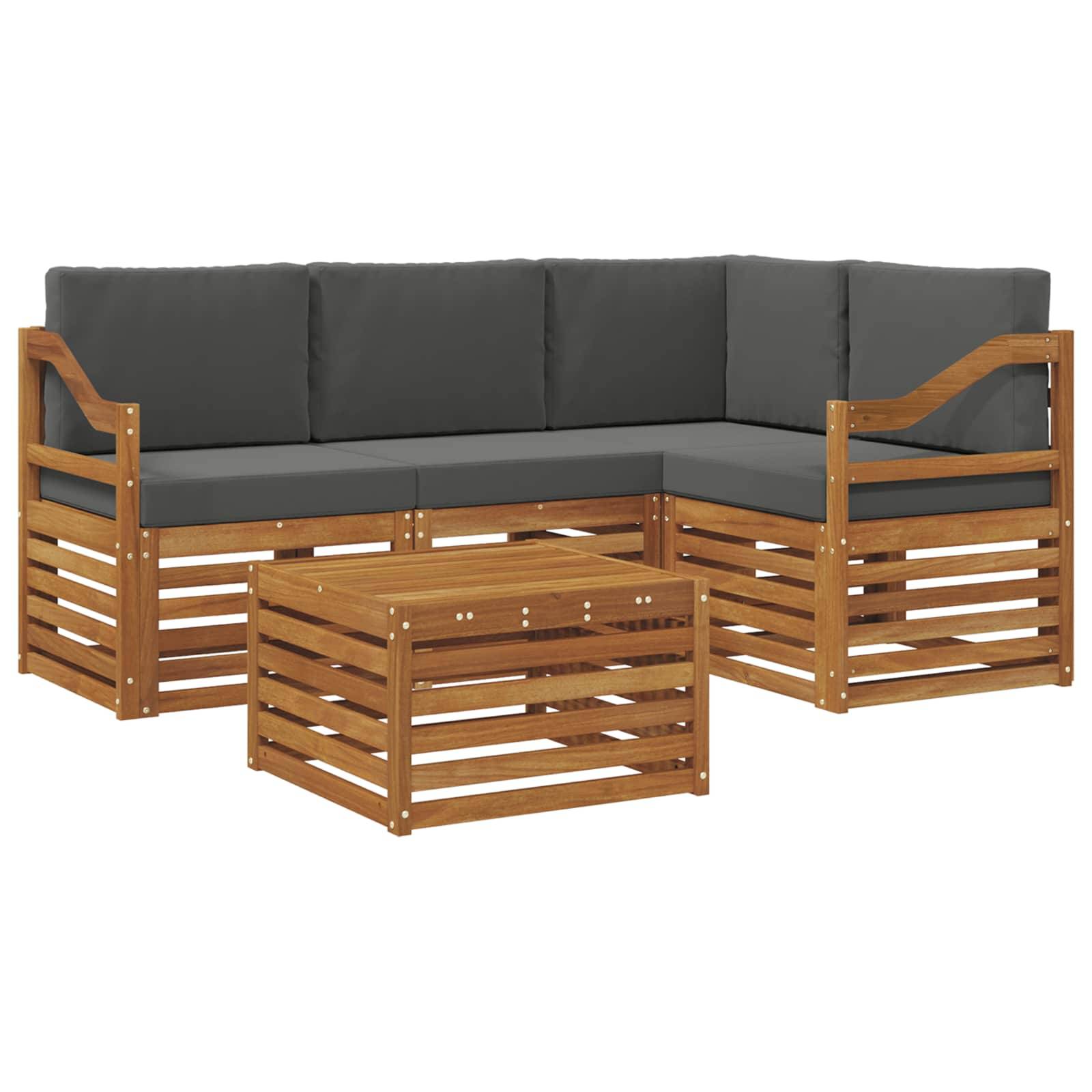 vidaXL Outdoor-Sofagarnitur mit Kissen 5 pcs Natur und Anthrazit