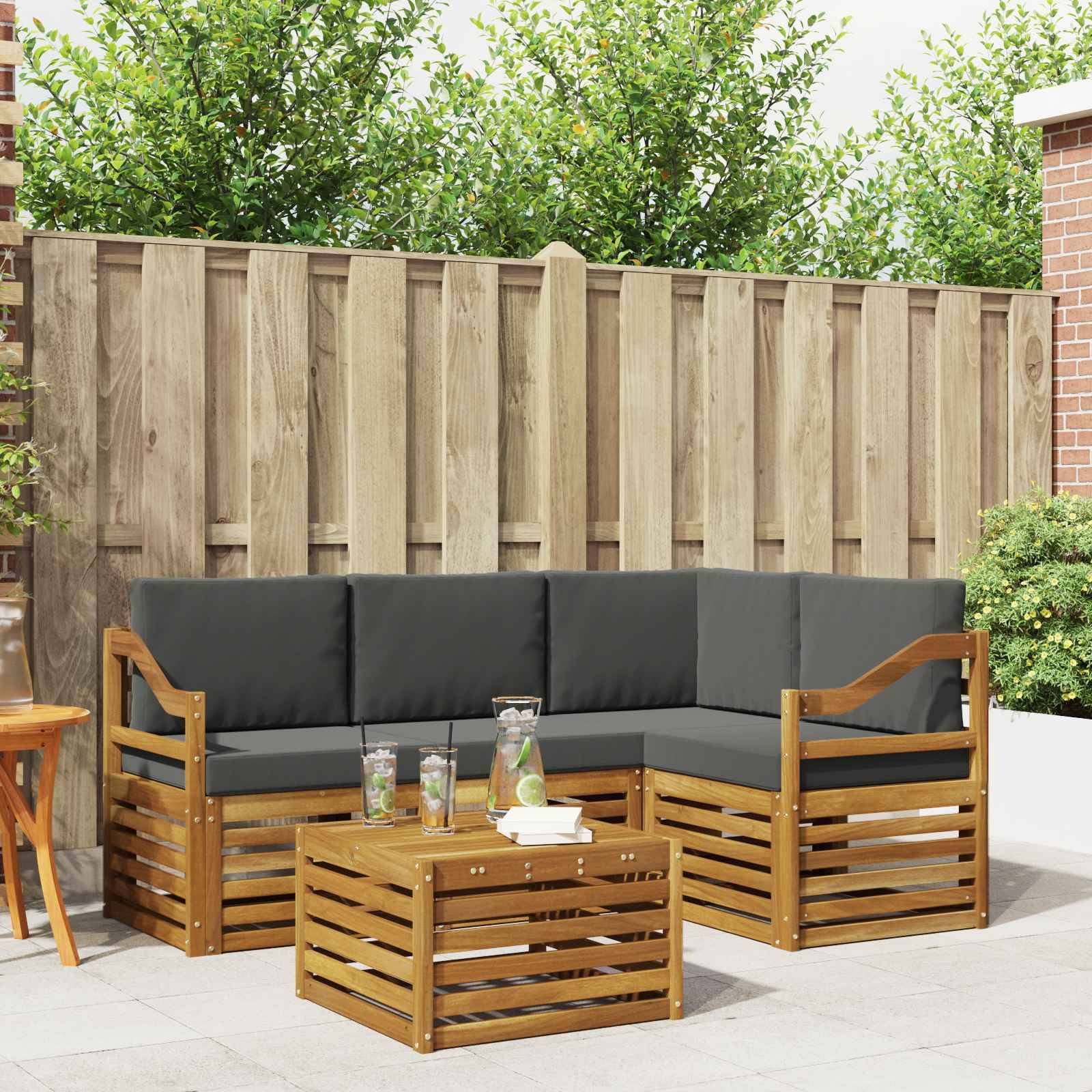 vidaXL Outdoor-Sofagarnitur mit Kissen 5 pcs Natur und Anthrazit