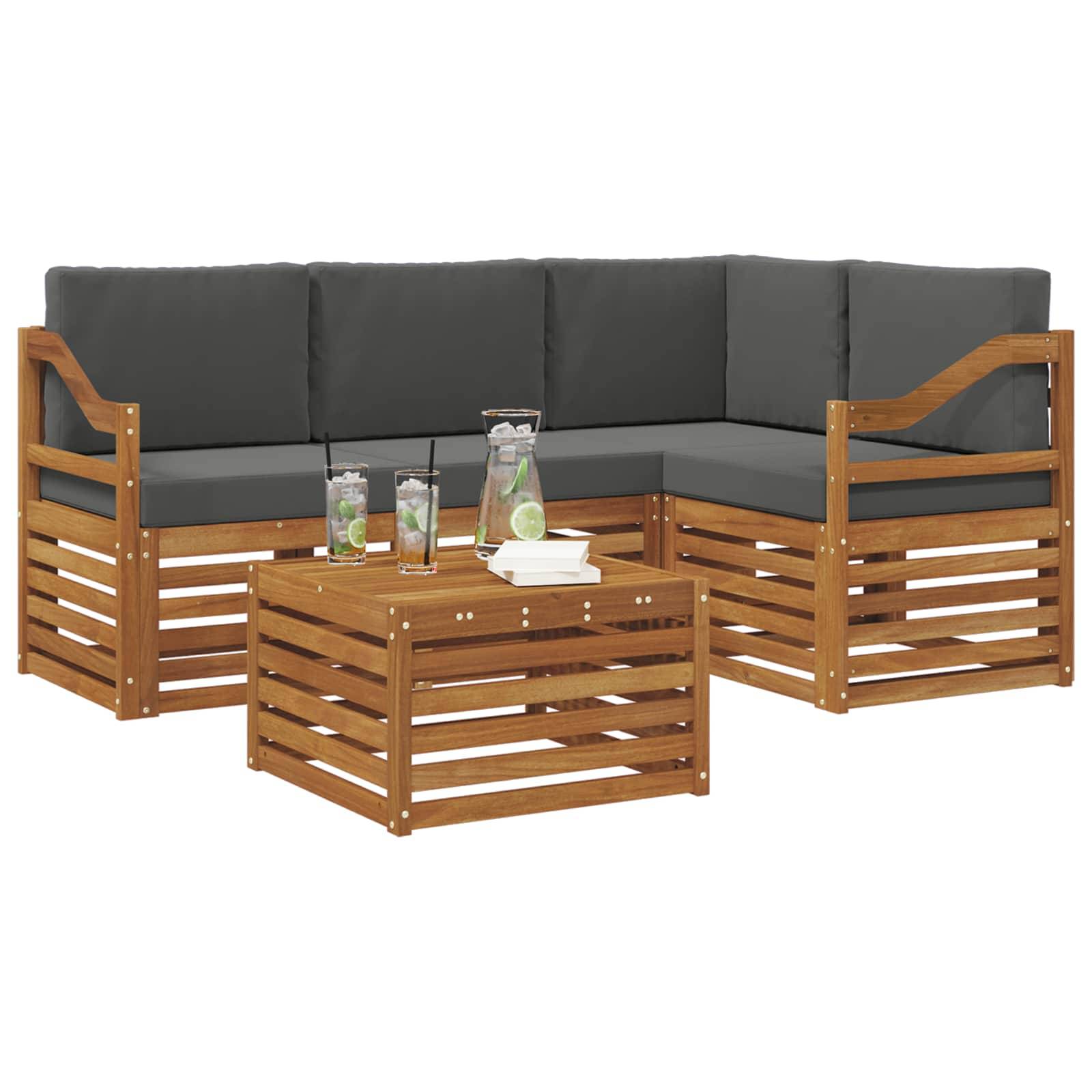 vidaXL Outdoor-Sofagarnitur mit Kissen 5 pcs Natur und Anthrazit