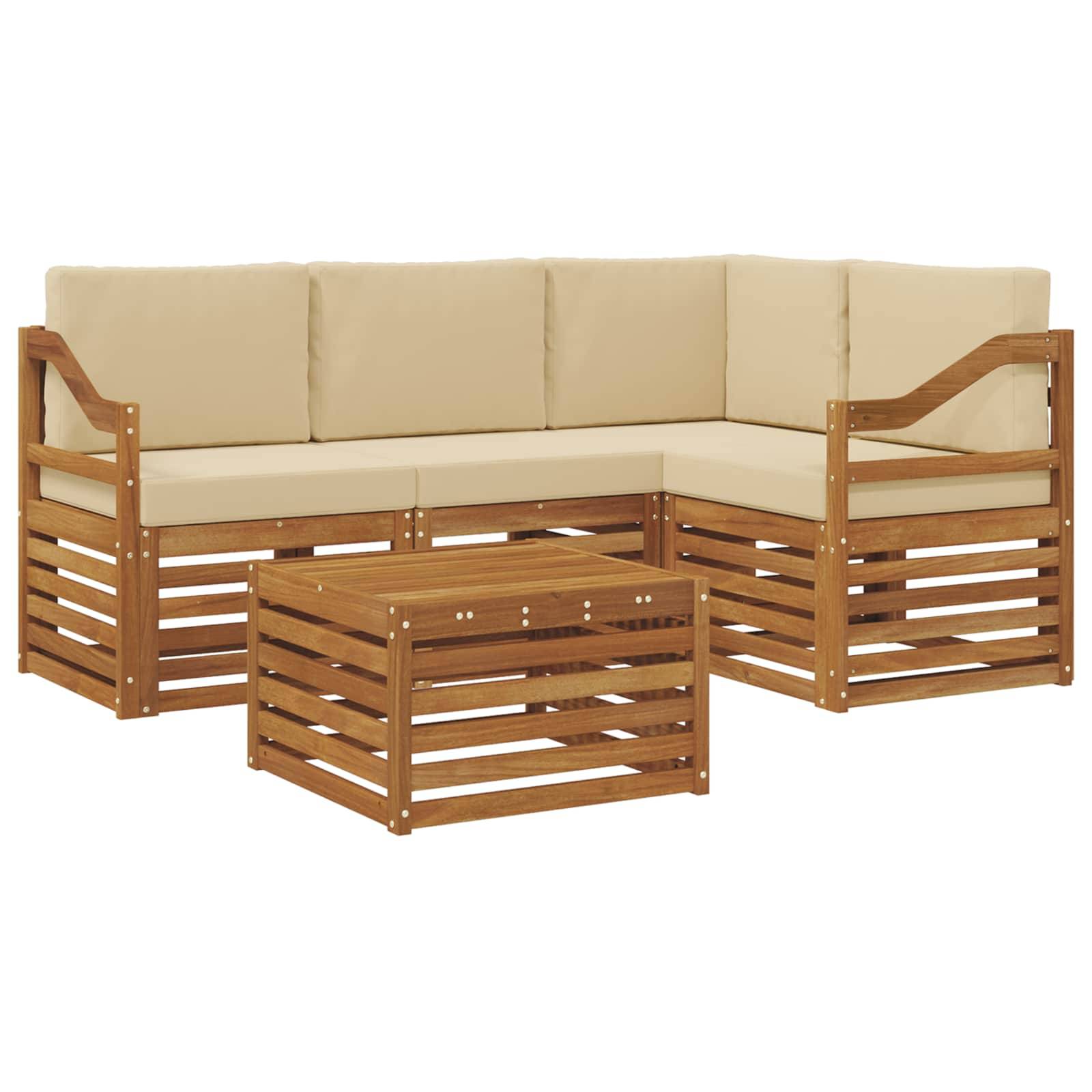 vidaXL Outdoor-Sofagarnitur 5 pcs Natur und Beige Massivholz Akazie