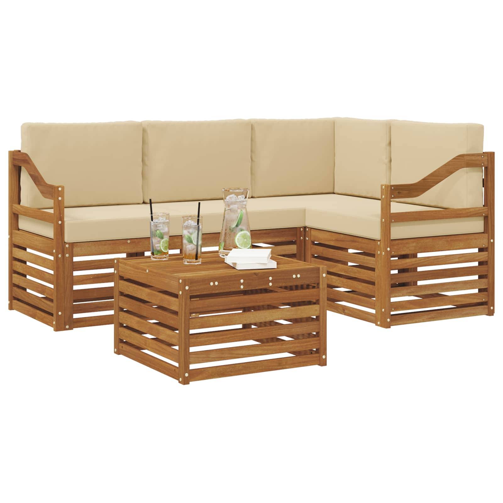 vidaXL Outdoor-Sofagarnitur 5 pcs Natur und Beige Massivholz Akazie