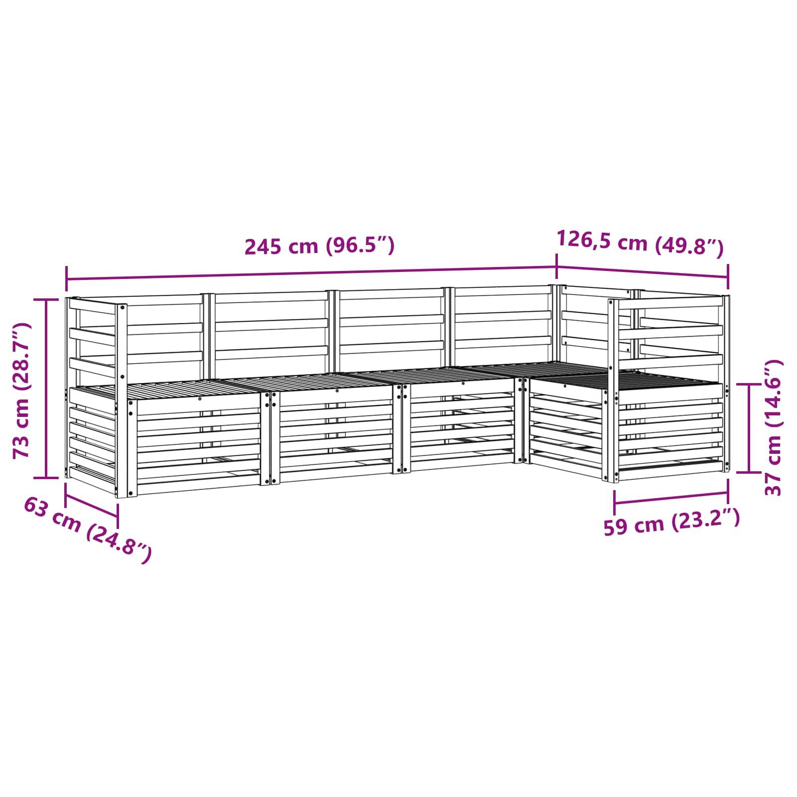 vidaXL Outdoor-Sofagarnitur 5 pcs Weiß 245 x 126,5 x 73 cm