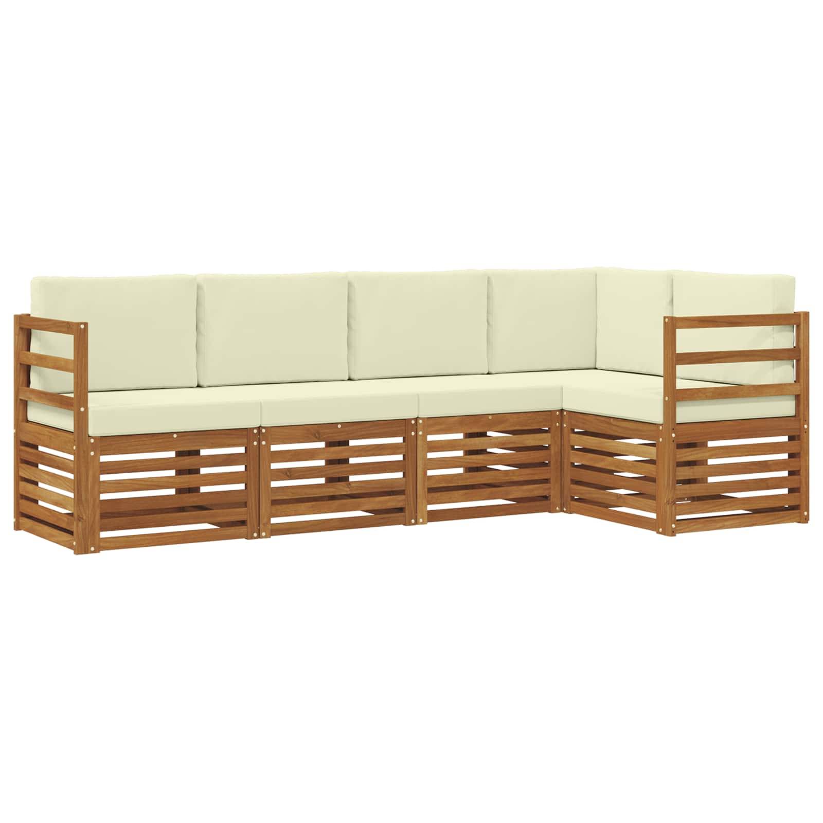 vidaXL Ecksofa Set mit Kissen 5 pcs Natur und Creme Massivholz Akazie