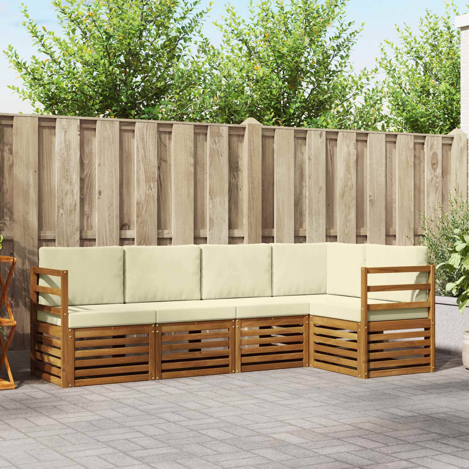 vidaXL Ecksofa Set mit Kissen 5 pcs Natur und Creme Massivholz Akazie