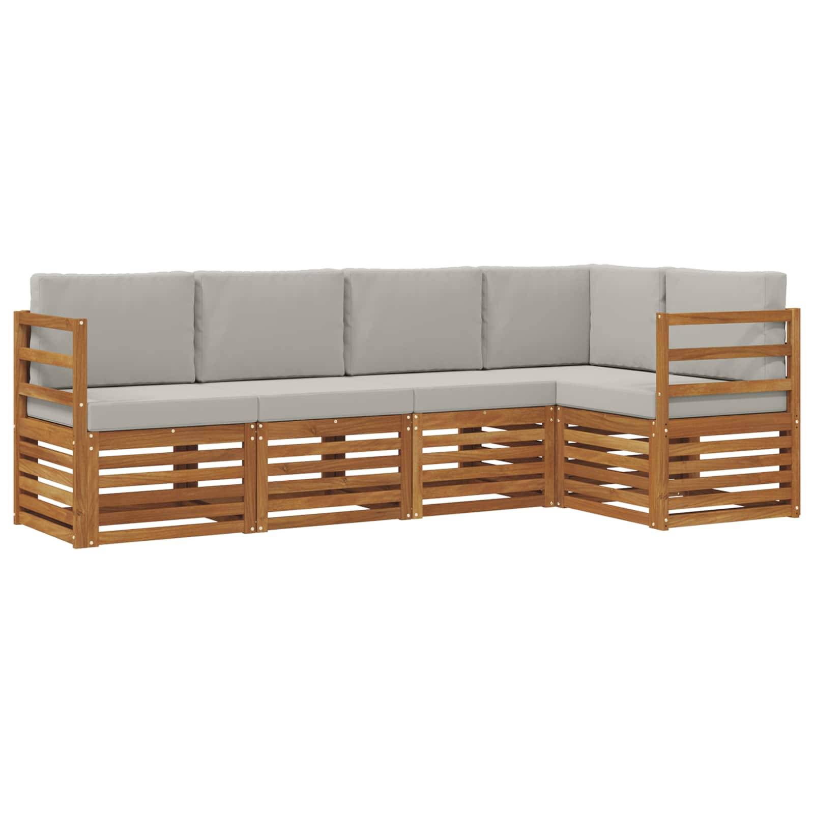 vidaXL Ecksofa Set 5 pcs Natürlich und Hellgrau Massivholz Akazie