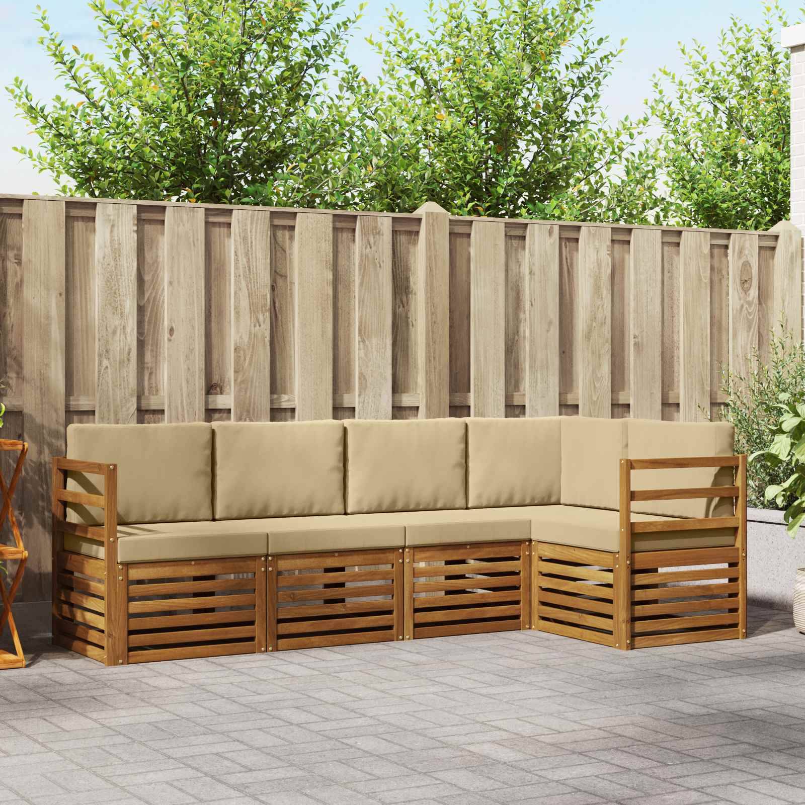 vidaXL Ecksofa Set mit Kissen 5 pcs Natur und Beige Massivholz Akazie