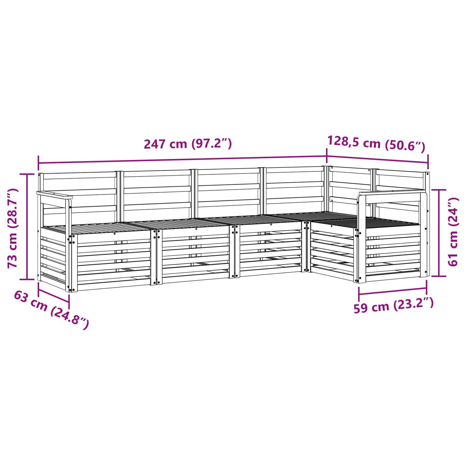 vidaXL Outdoor-Sofagarnitur 5 pcs Weiß 247 x 128,5 x 73 cm
