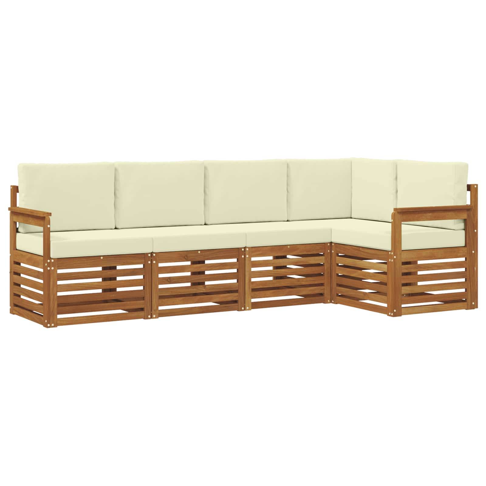 vidaXL Ecksofa Set mit Kissen 5 pcs Natur und Creme Massivholz Akazie