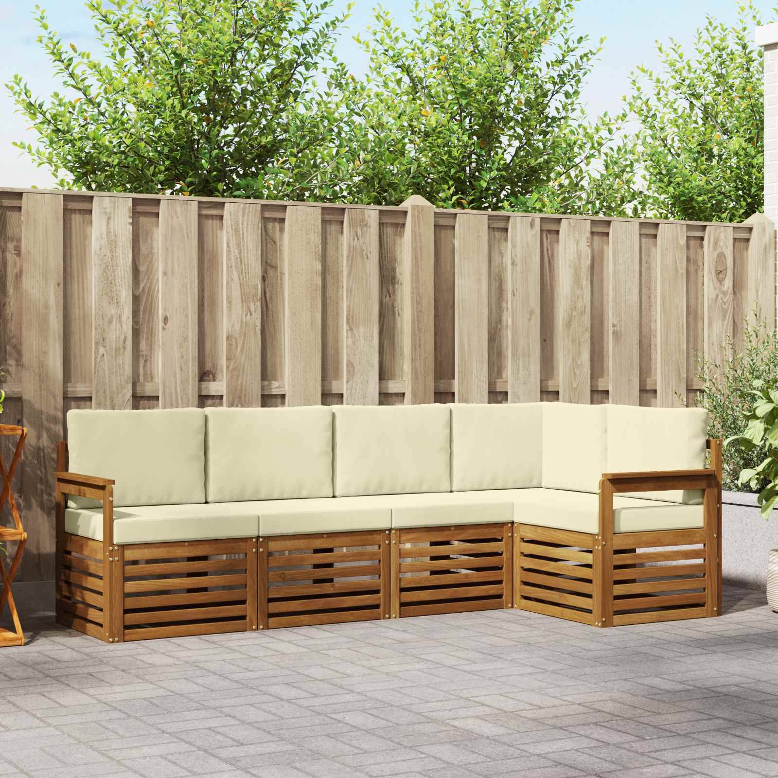 vidaXL Ecksofa Set mit Kissen 5 pcs Natur und Creme Massivholz Akazie