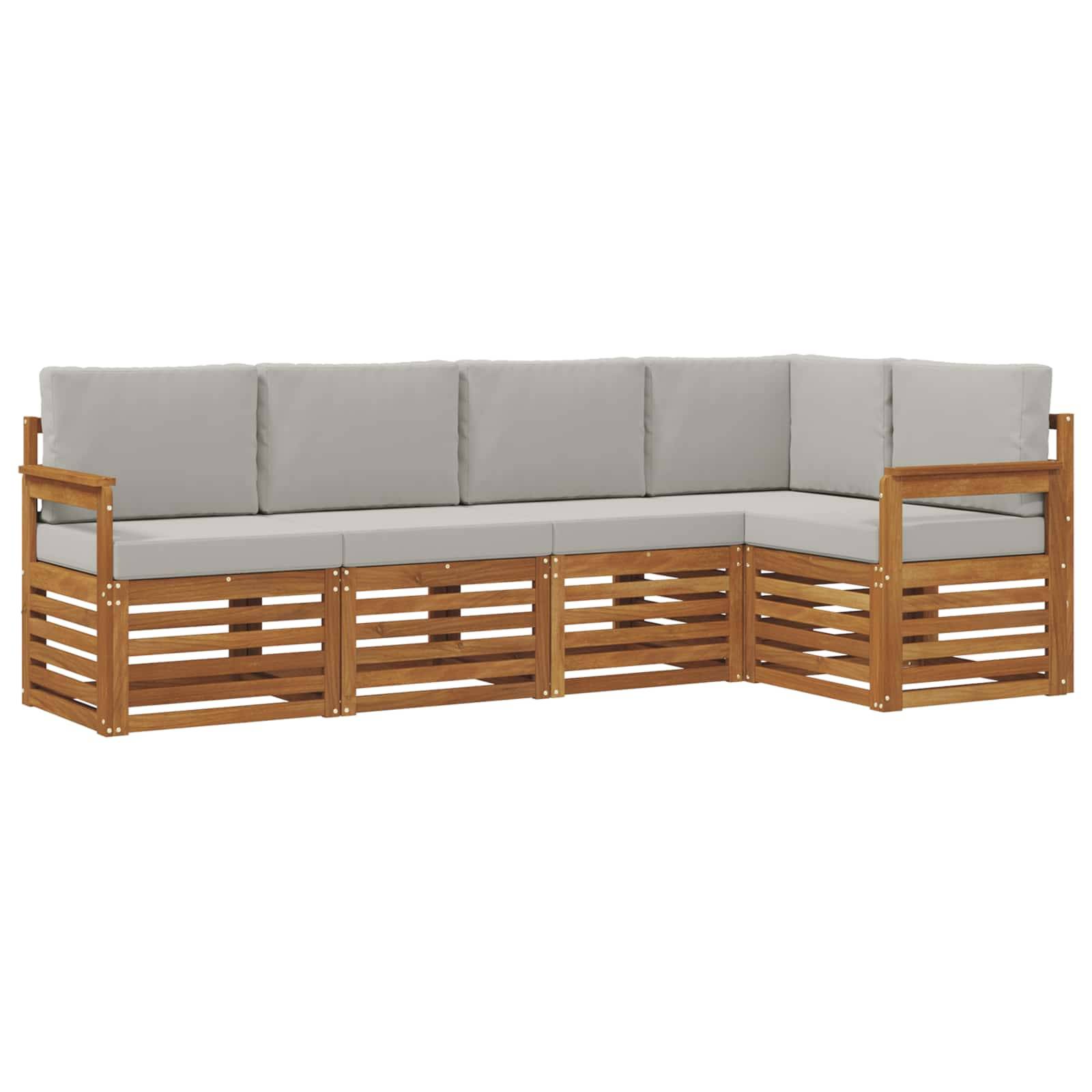 vidaXL Ecksofa Set 5 pcs Natürlich und Hellgrau Massivholz Akazie