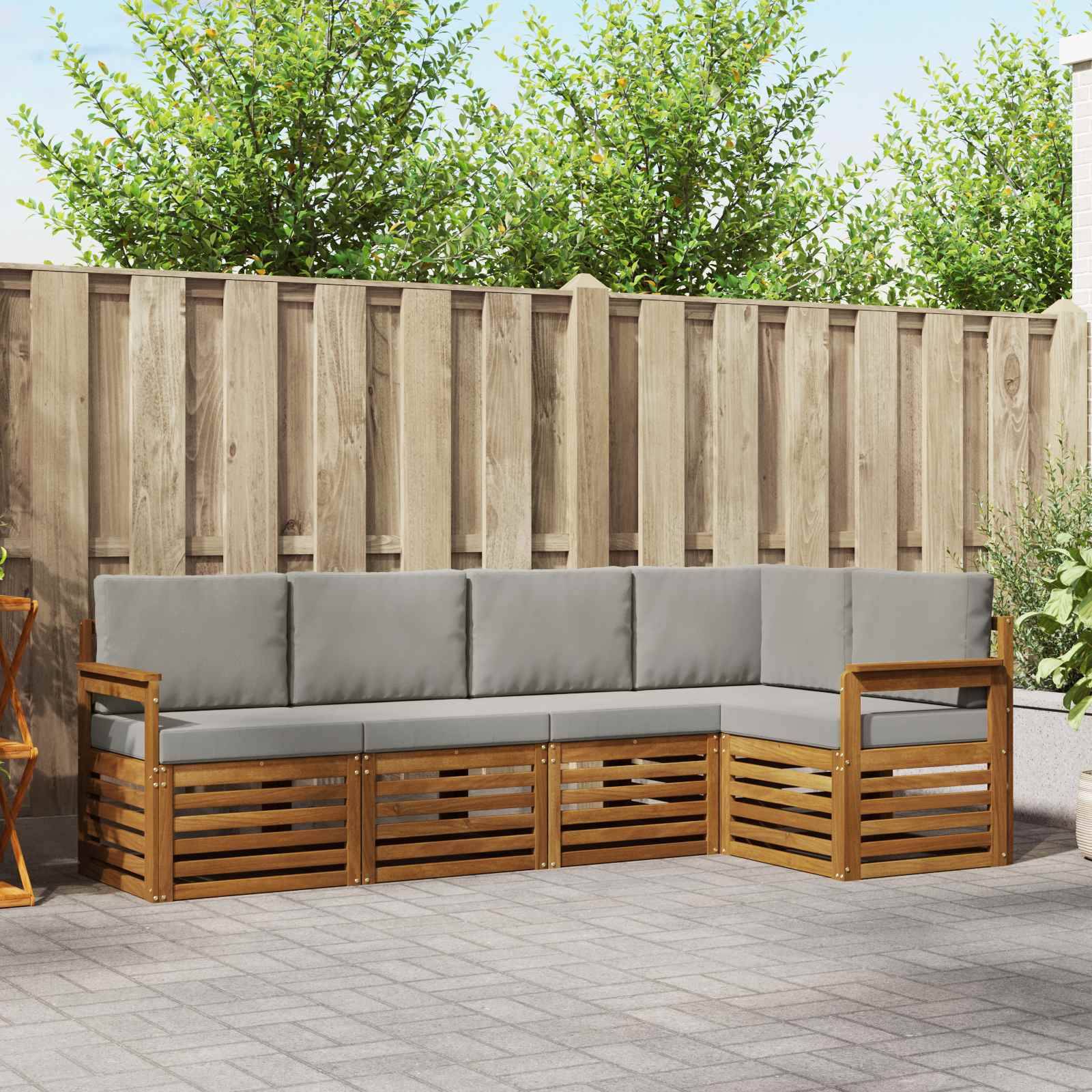 vidaXL Ecksofa Set 5 pcs Natürlich und Hellgrau Massivholz Akazie
