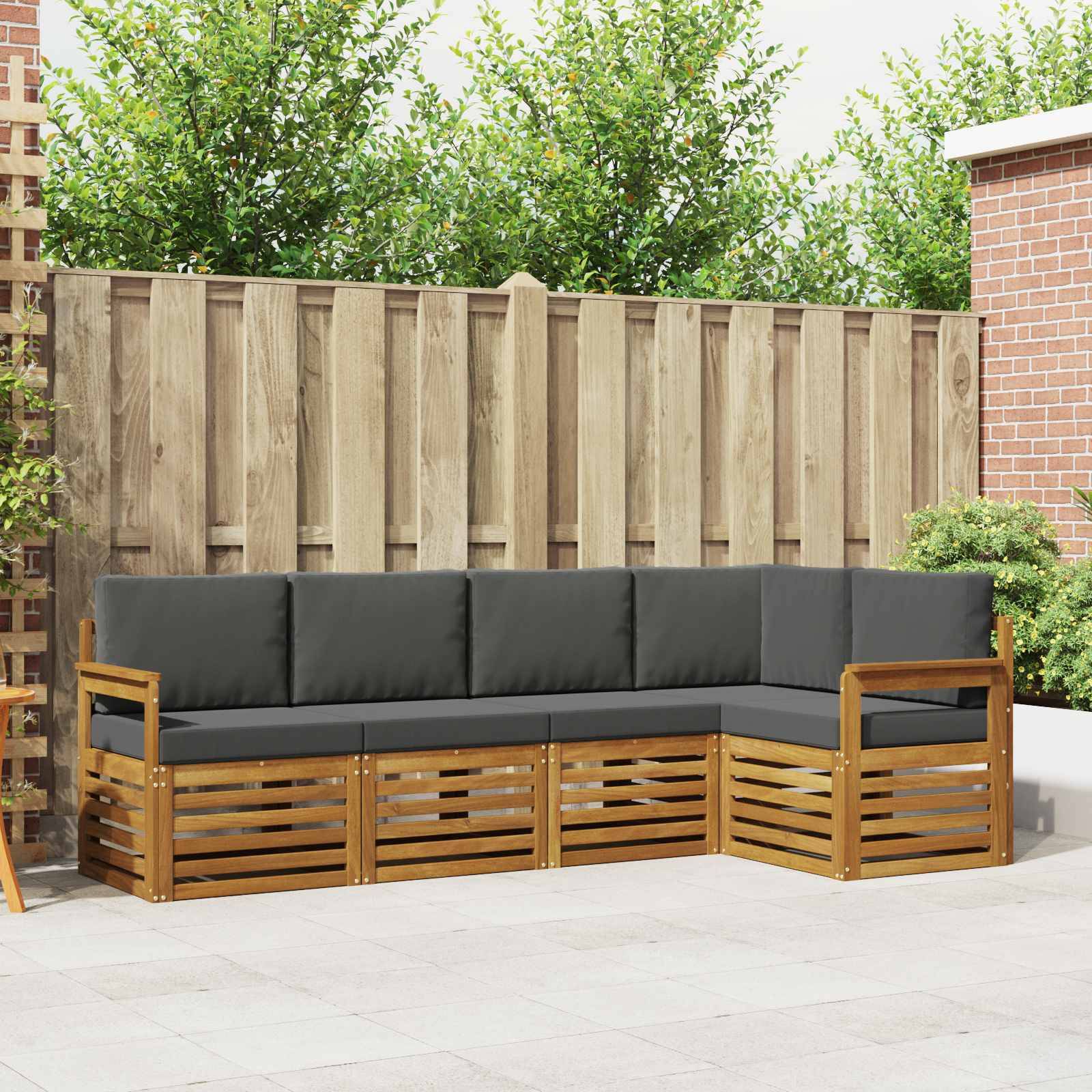 vidaXL Ecksofa Set 5 pcs Natur und Anthrazit Massivholz Akazie