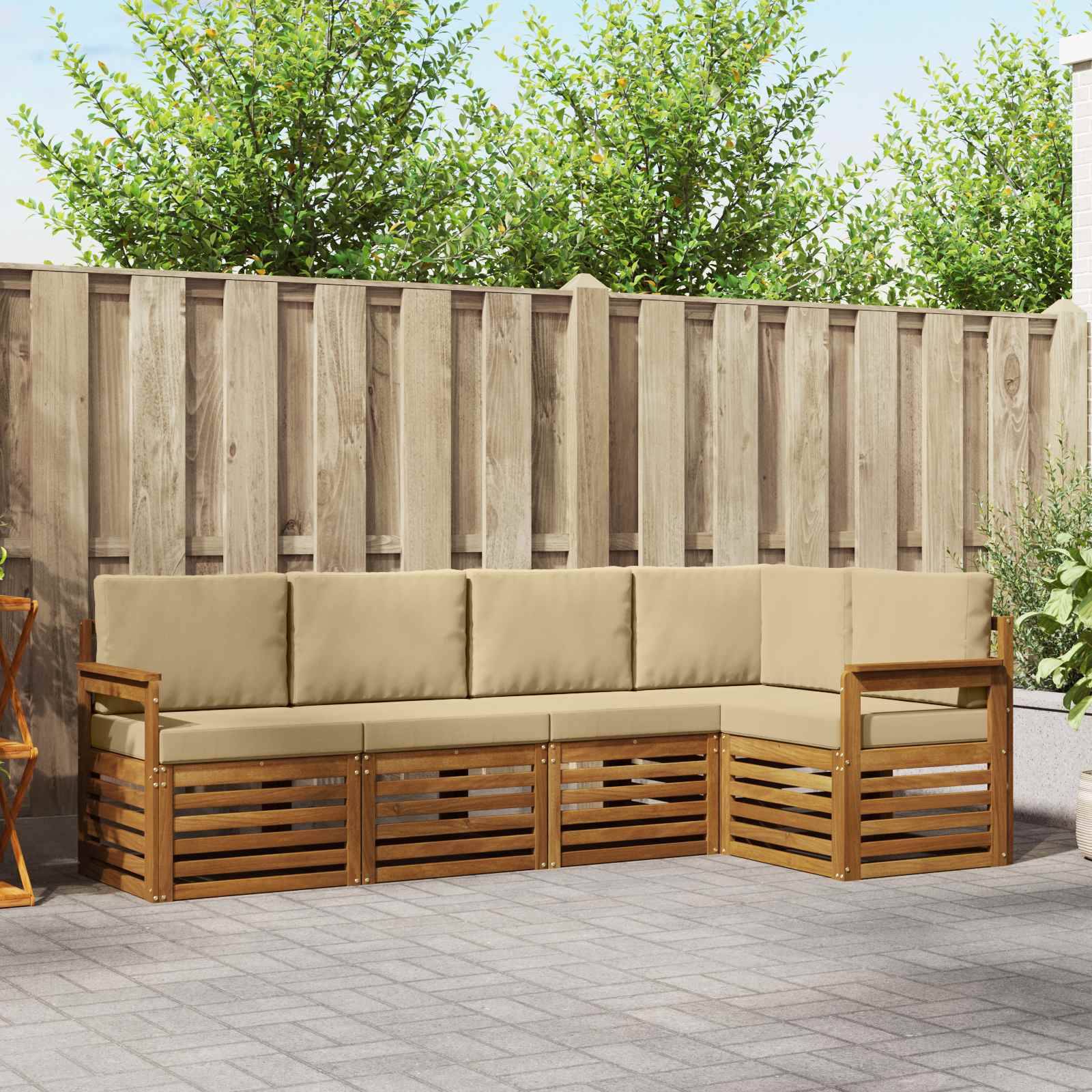 vidaXL Ecksofa Set mit Kissen 5 pcs Natur und Beige Massivholz Akazie