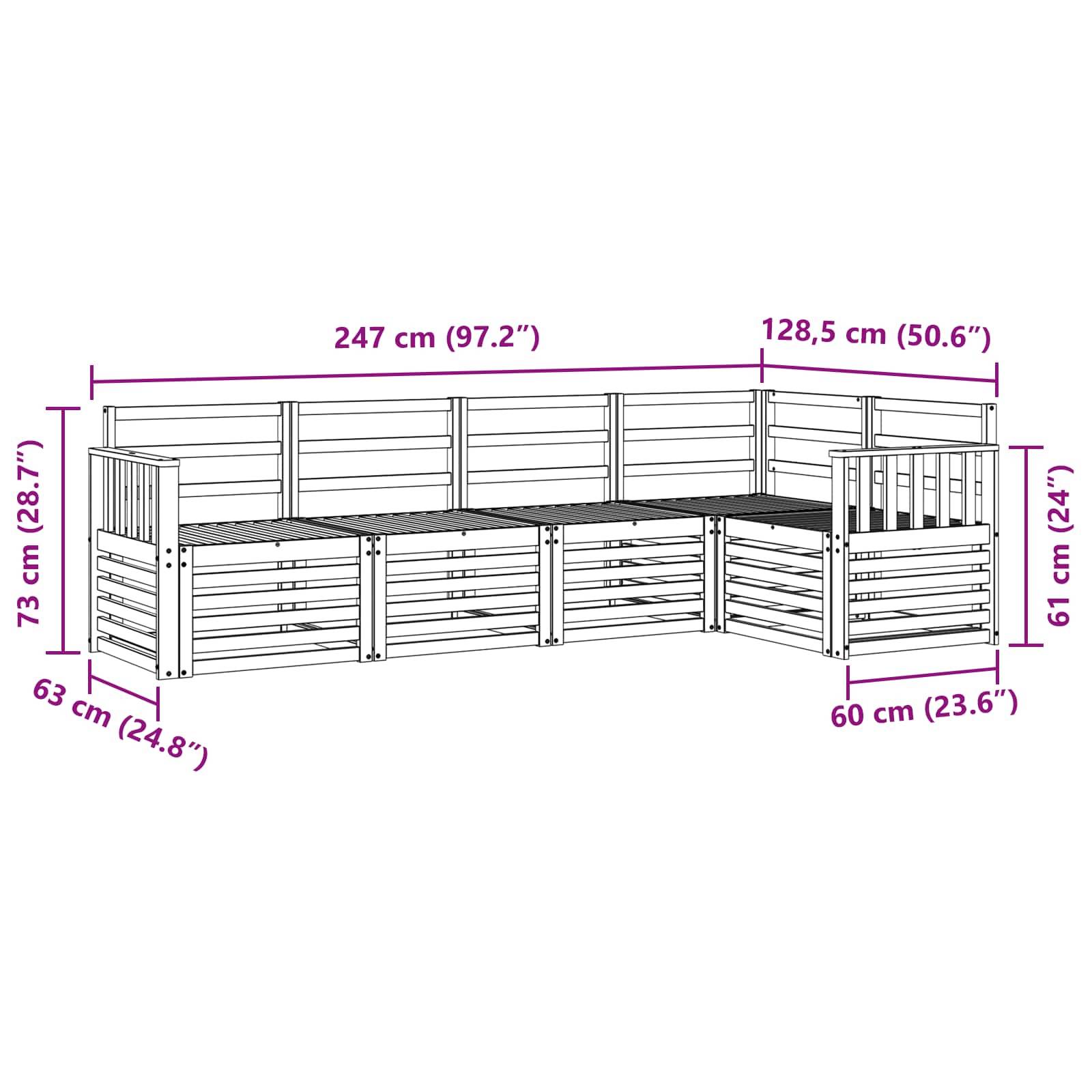 vidaXL Outdoor-Sofagarnitur 5 pcs Weiß 247 x 128,5 x 73 cm