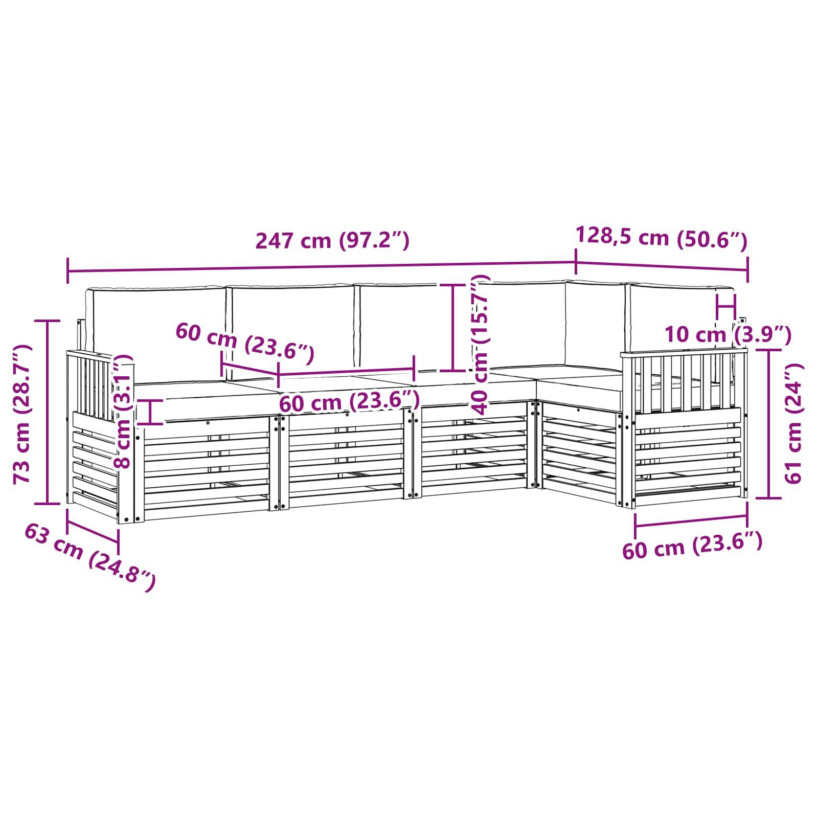 vidaXL Ecksofa Set 5 pcs Natürlich und Hellgrau Massivholz Akazie