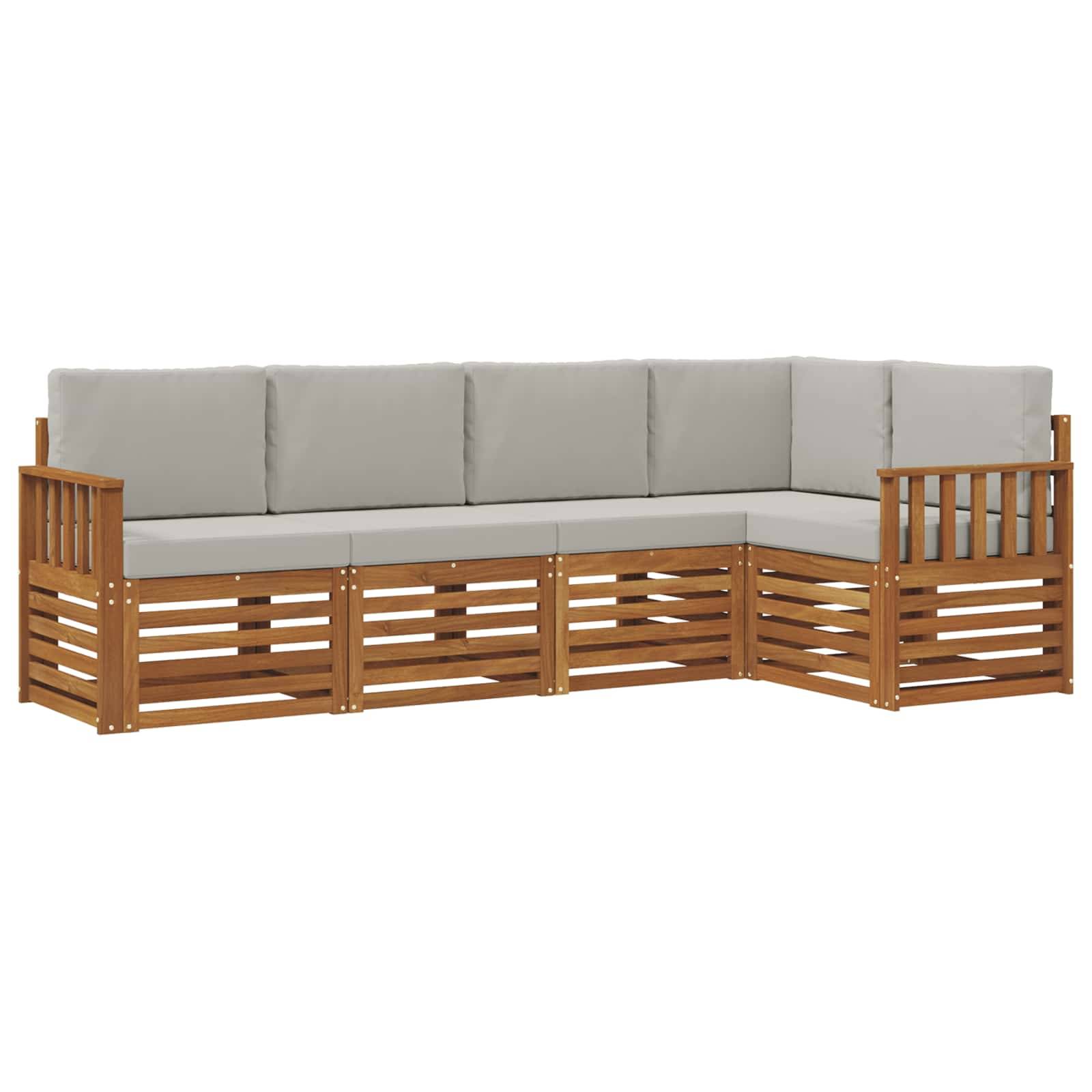 vidaXL Ecksofa Set 5 pcs Natürlich und Hellgrau Massivholz Akazie