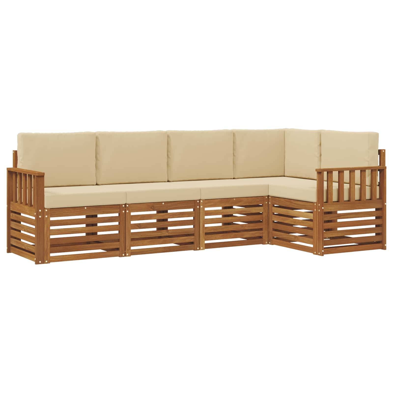 vidaXL Ecksofa Set mit Kissen 5 pcs Natur und Beige Massivholz Akazie