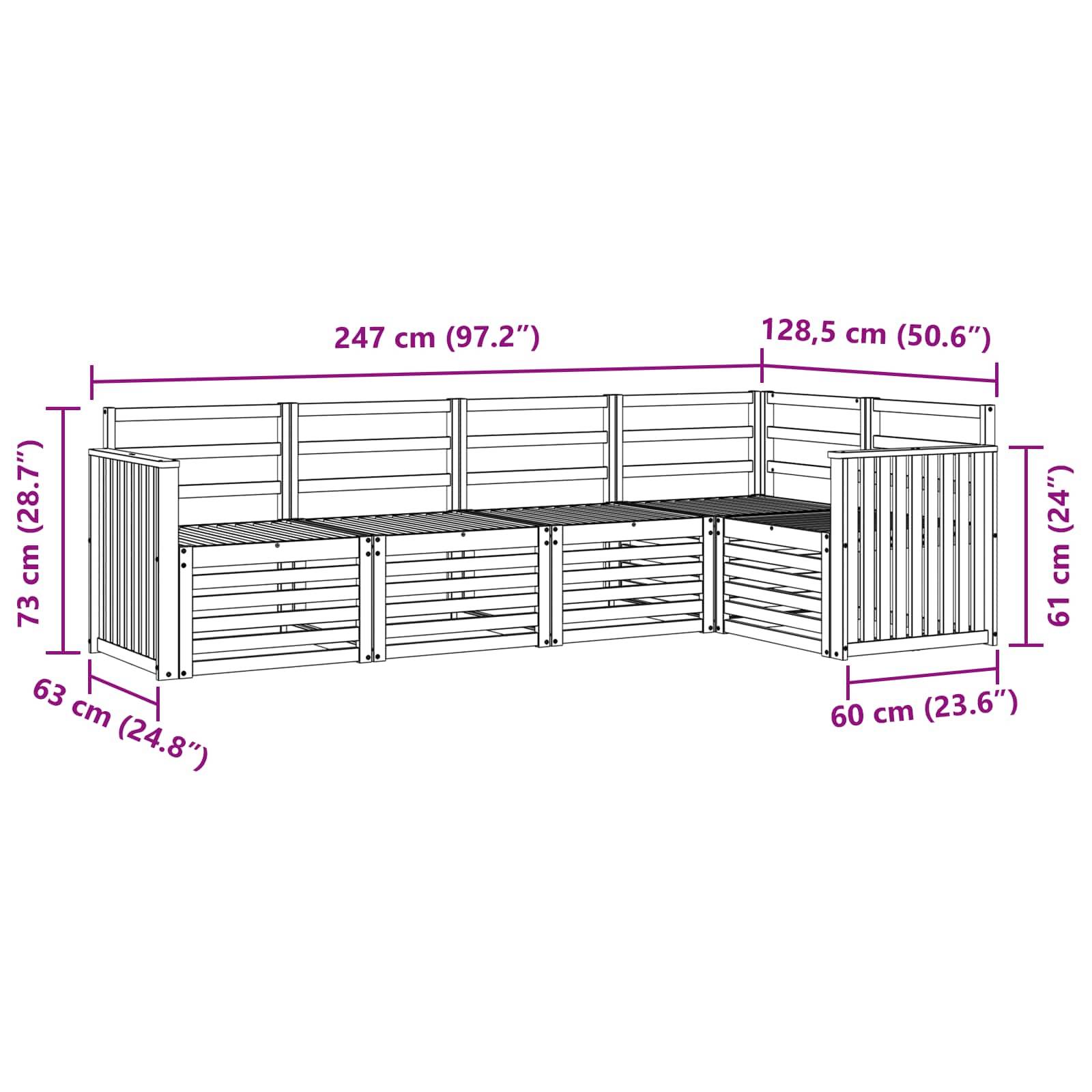 vidaXL Outdoor-Sofagarnitur 5 pcs Weiß 247 x 128,5 x 73 cm