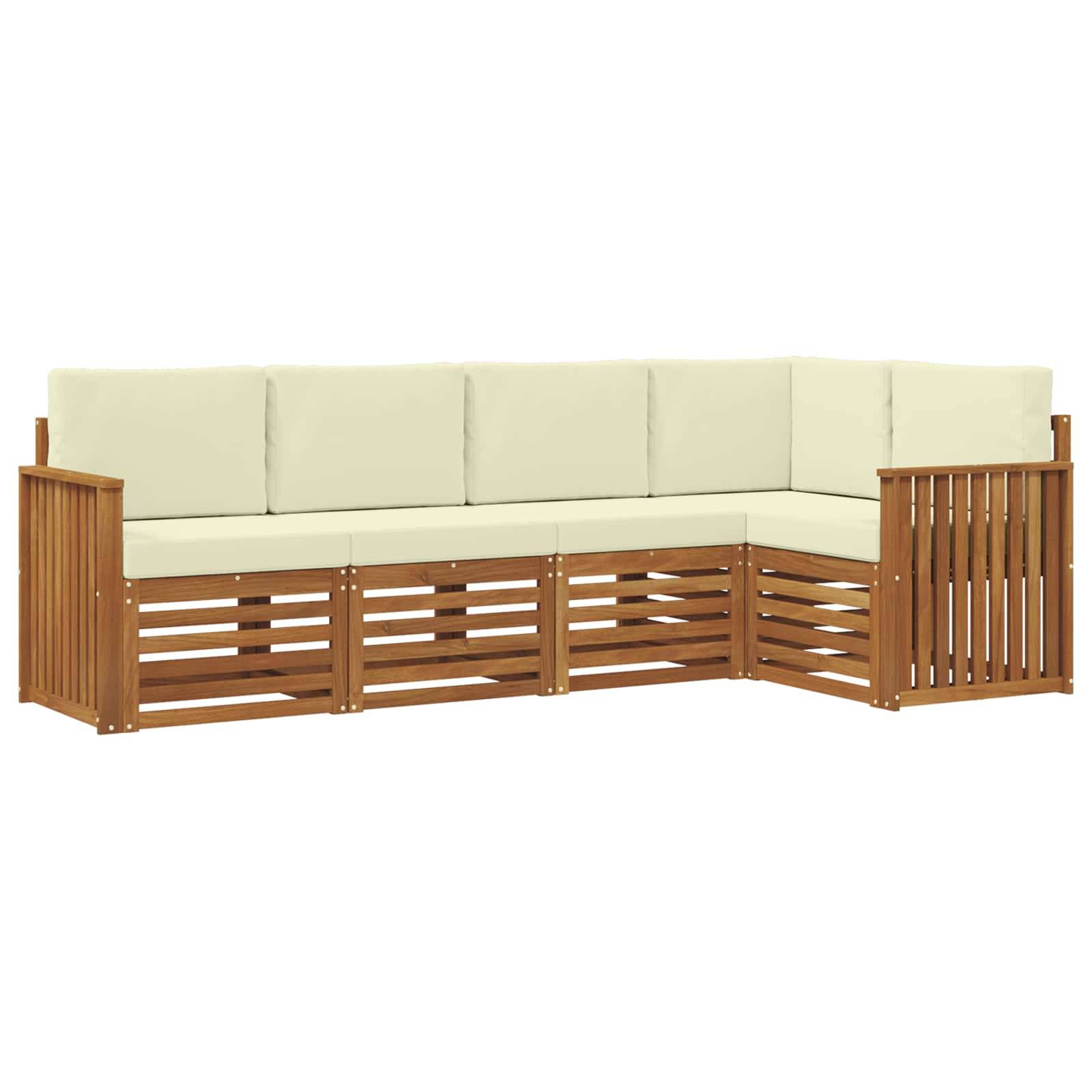 vidaXL Ecksofa Set mit Kissen 5 pcs Natur und Creme Massivholz Akazie