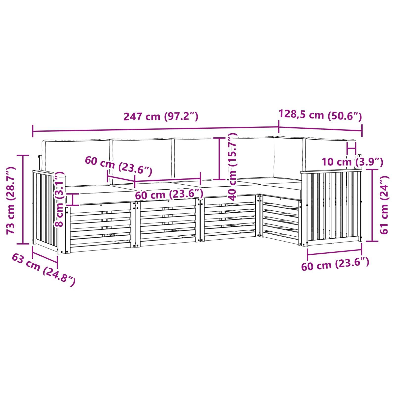 vidaXL Ecksofa Set 5 pcs Natur und Anthrazit Massivholz Akazie