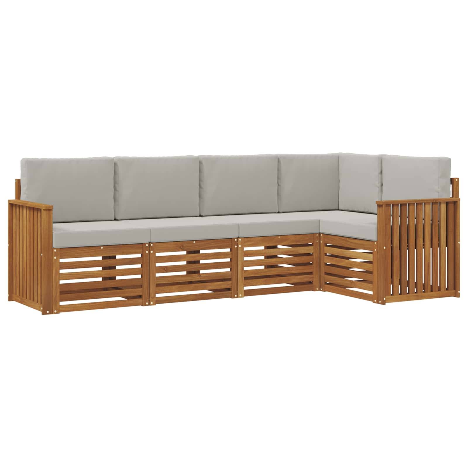 vidaXL Ecksofa Set 5 pcs Natürlich und Hellgrau Massivholz Akazie