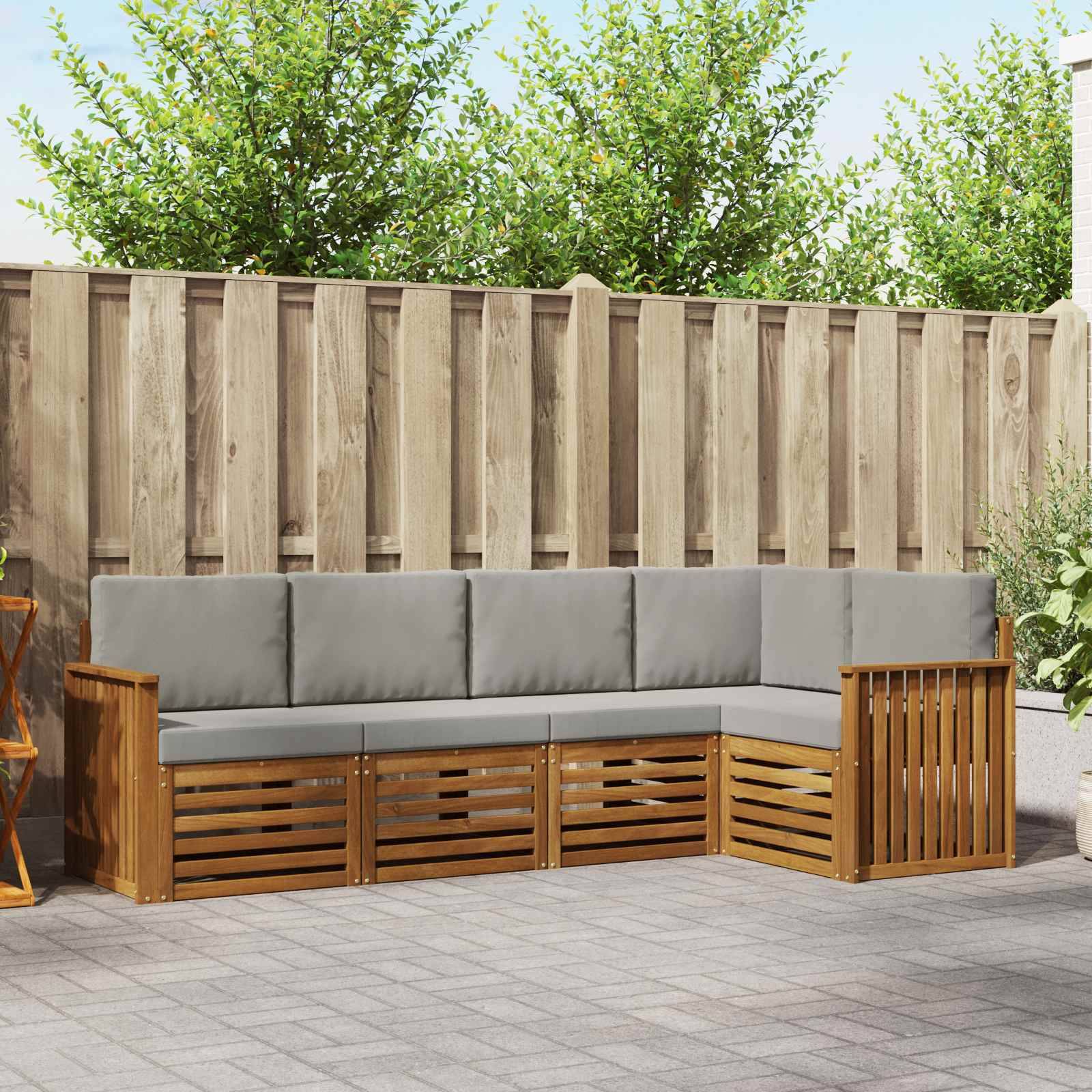 vidaXL Ecksofa Set 5 pcs Natürlich und Hellgrau Massivholz Akazie