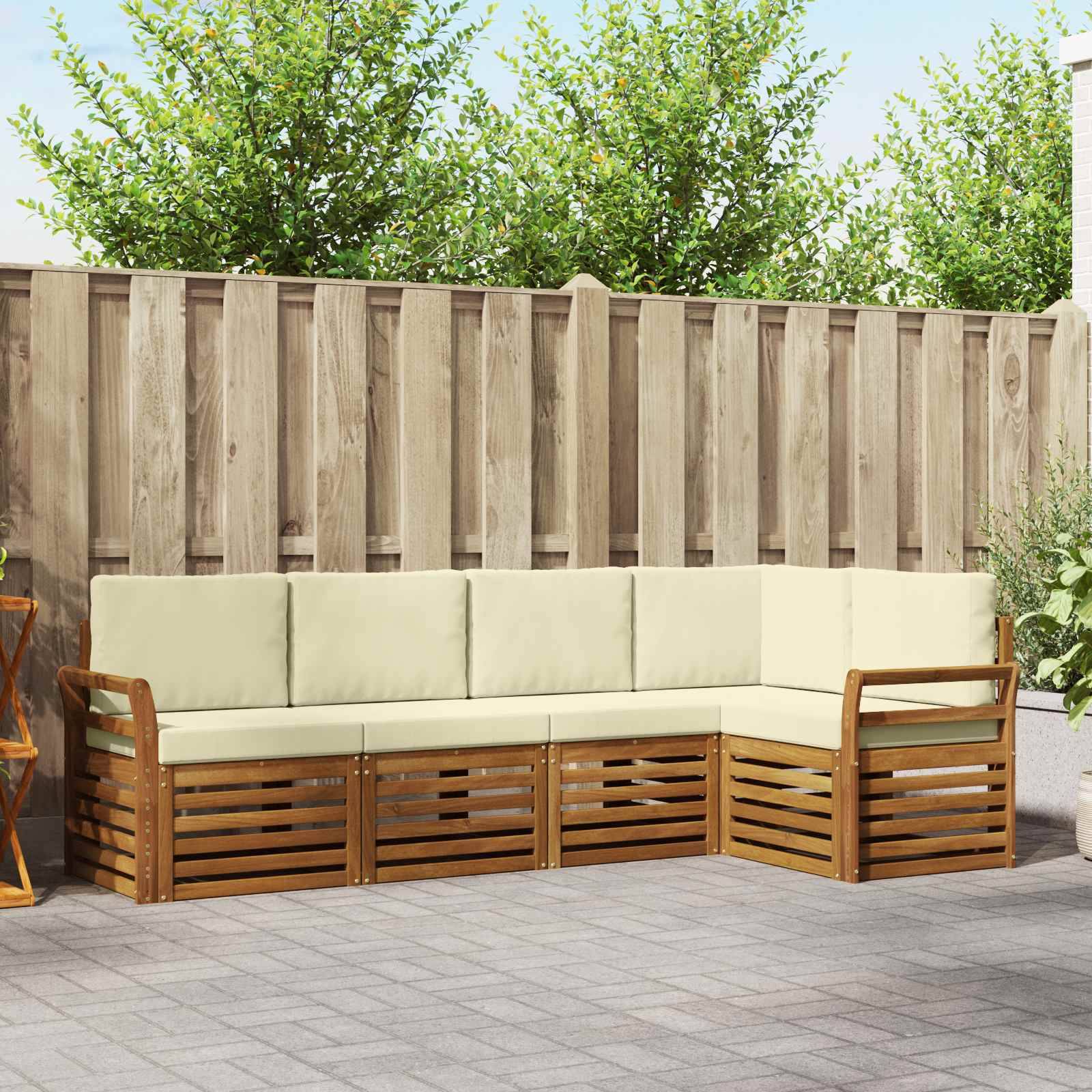 vidaXL Ecksofa Set mit Kissen 5 pcs Natur und Creme Massivholz Akazie